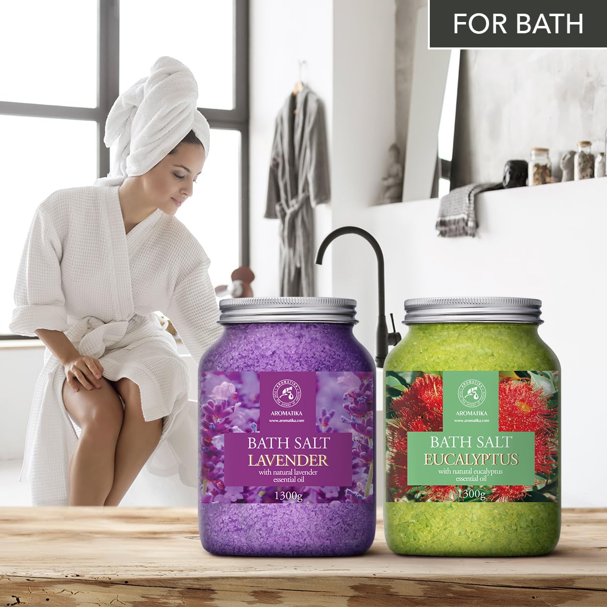 Sali da Bagno Set Lavanda & Eucalipto 2х1300g - Sale Marino con Olio Essenziale di Lavanda - Olio Essenziale di Eucalipto - Bagno Rilassante - Cura del Corpo - Relax - Bellezza - Aromaterapia