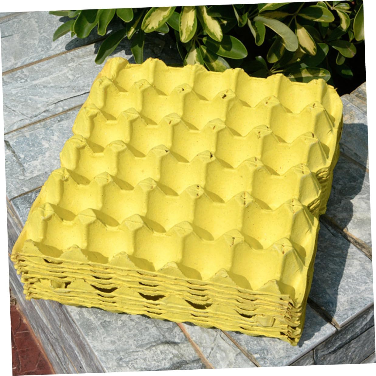 10pcs Yellow Paper Pulp Egg Storage Trays DIY Egg Holders 30-egg Capacity Kitchen Organizer Box for Refrigerator and Countertop