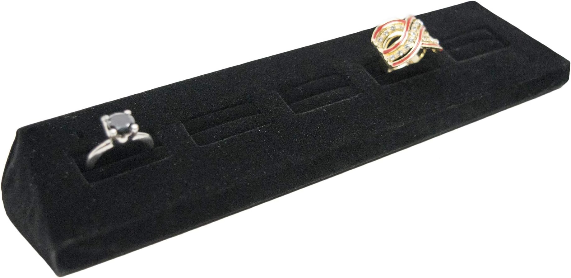 Novel Box 5-Slot Black Velvet Rings/Earrings/Cufflinks Holder Tray 8.12x1.75x1 Inches - Ring Holder Organizer for Selling or Personal Use - Jewelry Display Trays for Special Occasions