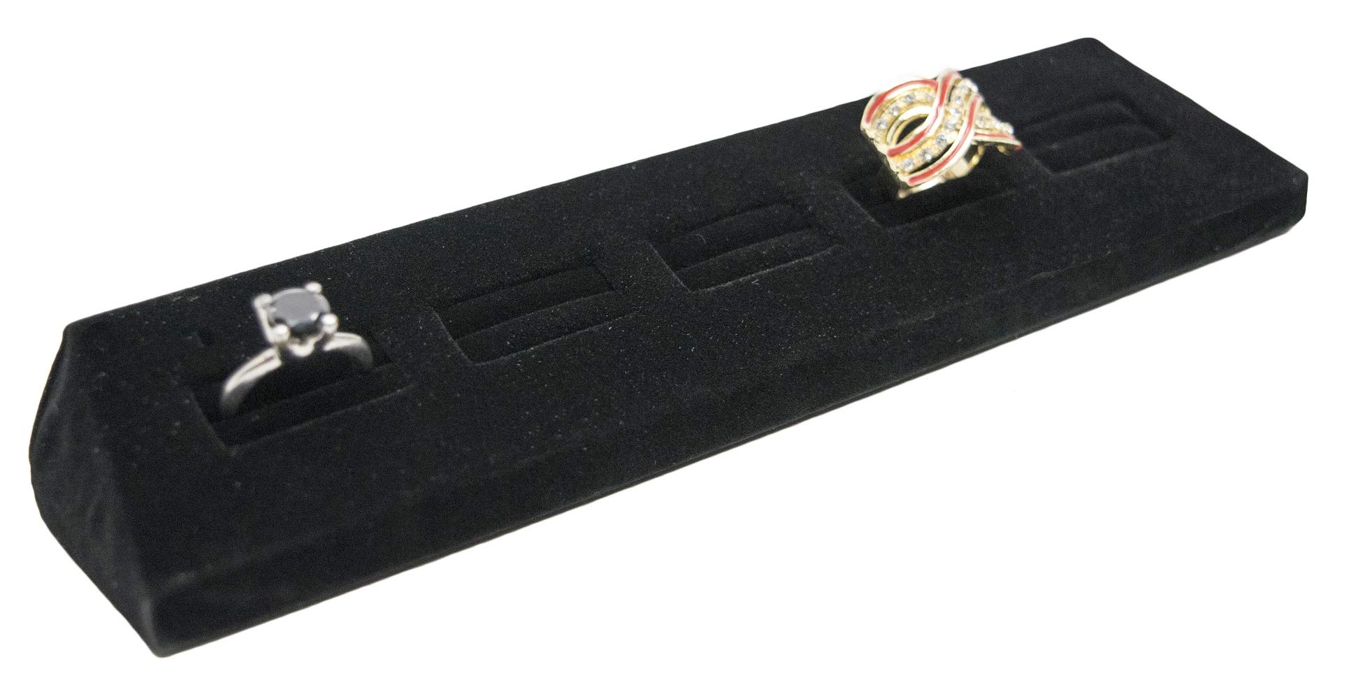 Novel Box 5-Slot Black Velvet Rings/Earrings/Cufflinks Holder Tray 8.12x1.75x1 Inches - Ring Holder Organizer for Selling or Personal Use - Jewelry Display Trays for Special Occasions