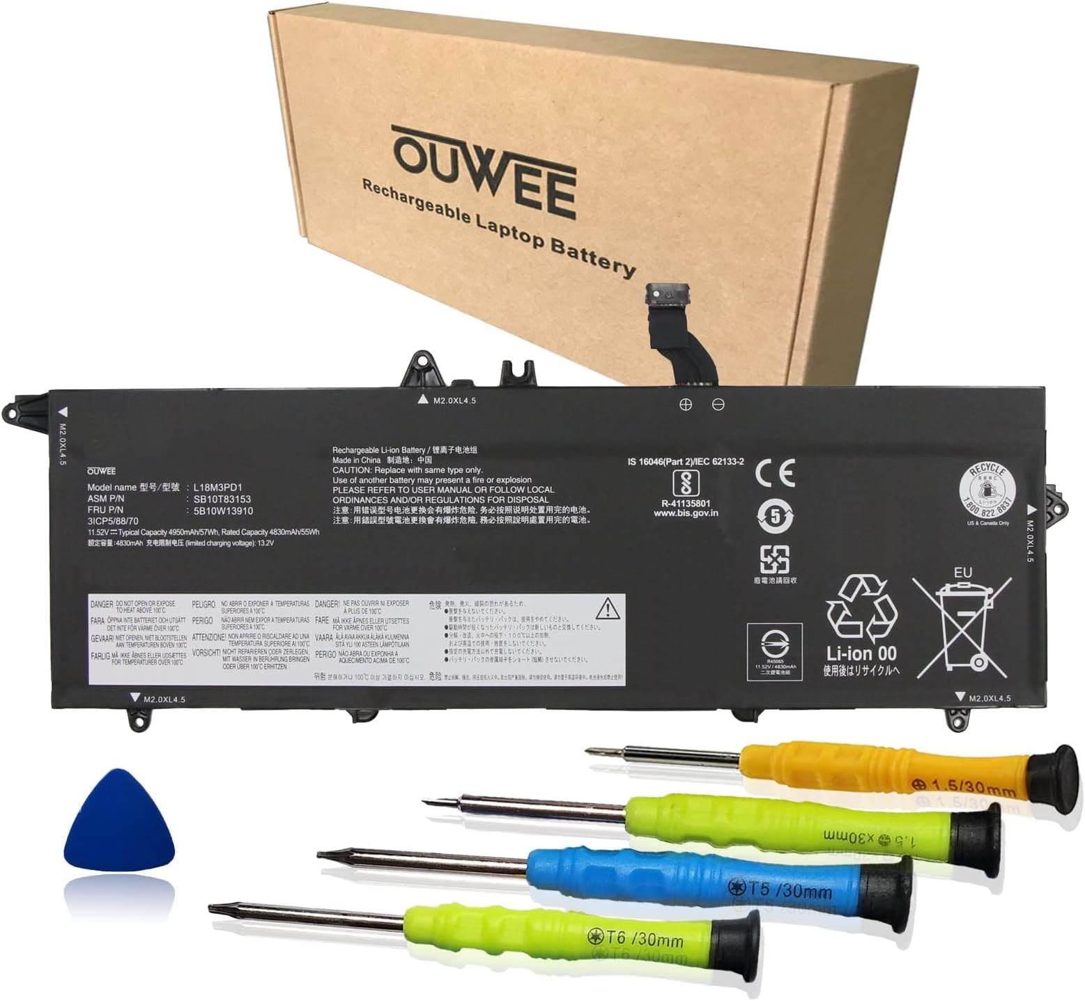 Batteria AKKEE Per Lenovo ThinkPad T14S/T490S/T495S - 11.52V 57Wh, Compatibile Con L18M3PD1 - Foto 6