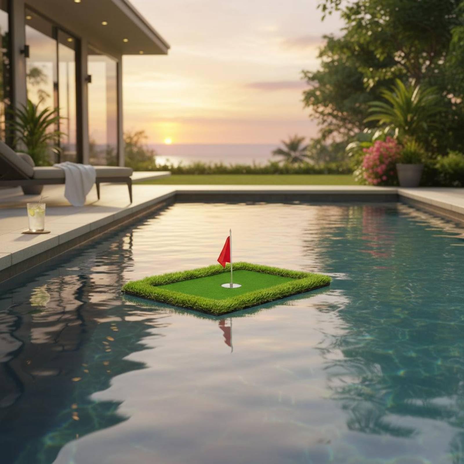kowaku Green Galleggiante da Golf Stabile in Acqua Tappetino Golf da Piscina Resistente Ai Raggi Attrezzatura Sportiva per Esterno