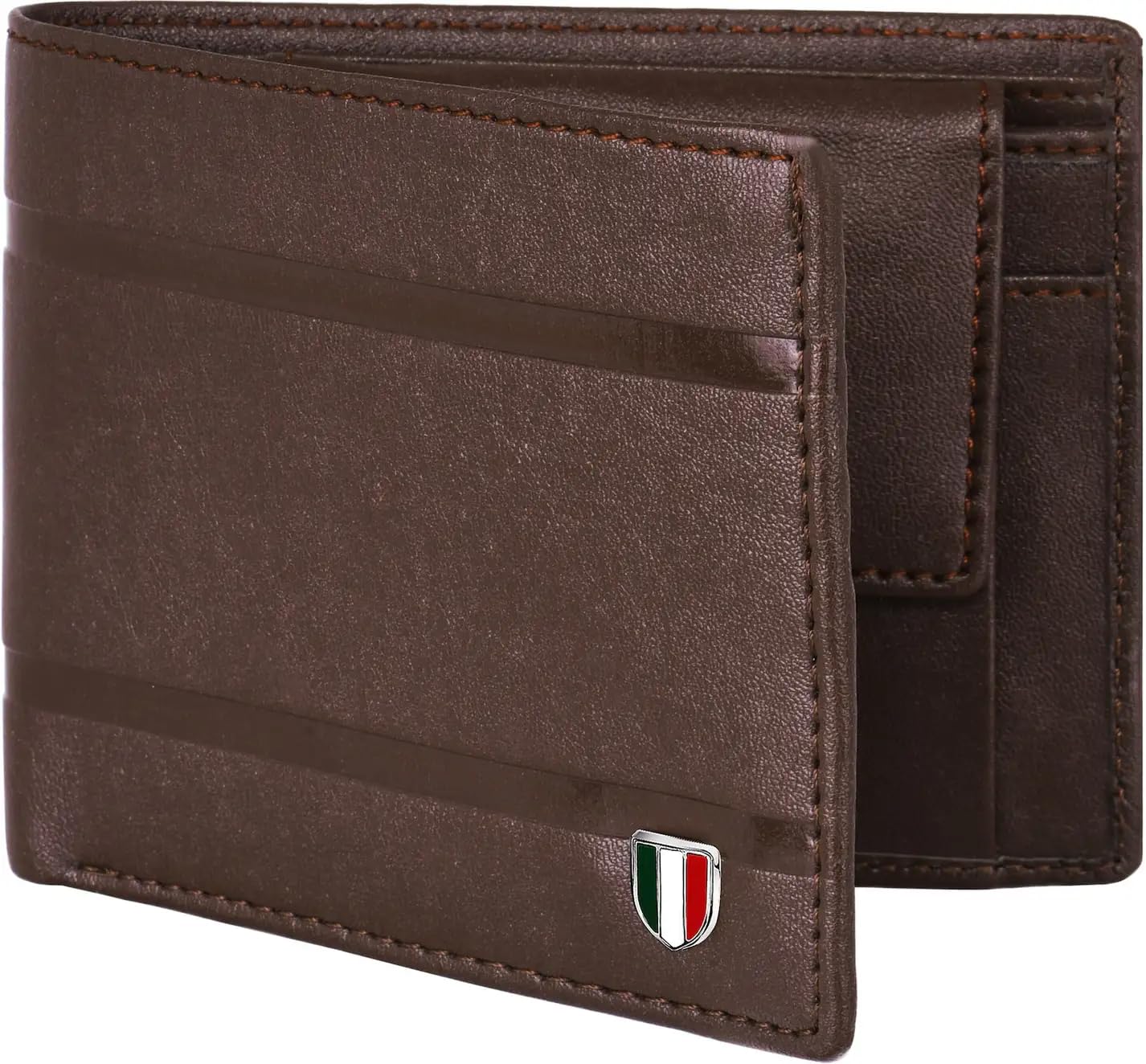 Embossed Lines Vegan Leather Wallet for Men (Brown)-image-35