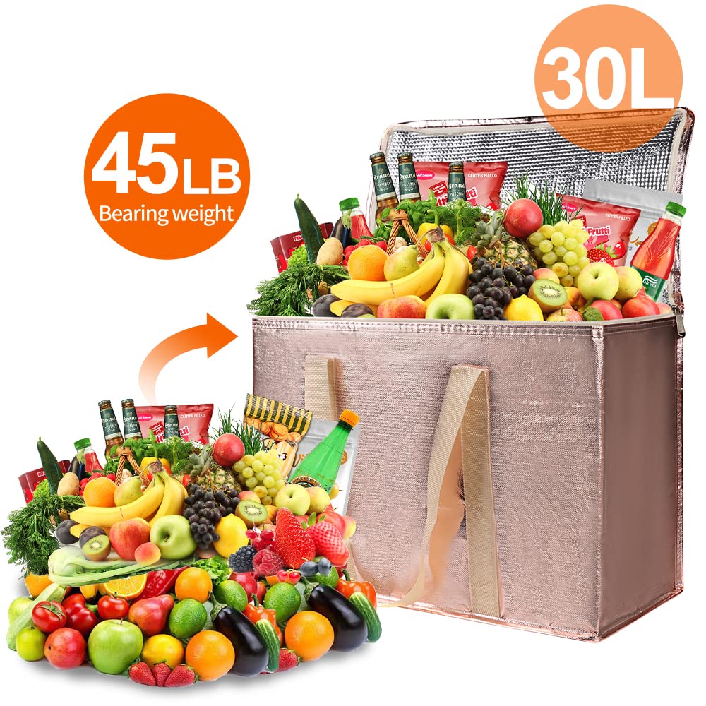 Bodaon Paquete de 5 bolsas aisladas para entrega de alimentos, bolsas extragrandes con cremallera superior para comestibles, puerta, catering, compras, pizza caliente térmica, accesorios grandes para
