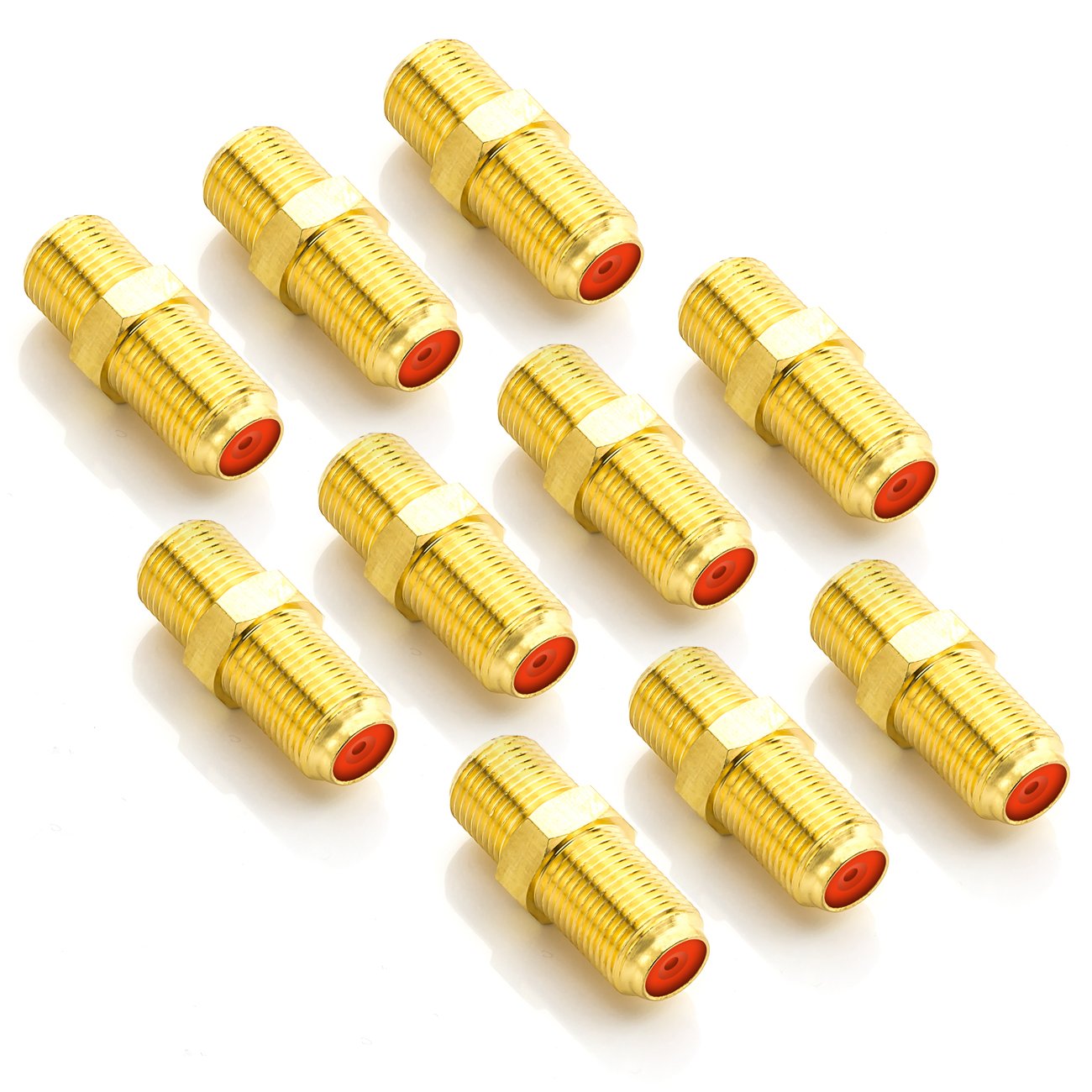 deleyCON 10 Pezzi Connettore Adattatore SAT Cavo Coassiale Estendere 2x F-Femmina Dado Largo Placcato Oro per i Sistemi BK Cavo Satellitare