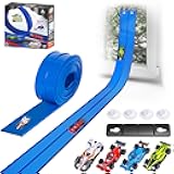 15 Ft Flexible Race Car Track for Kids, Double-Sided Racetrack for 1:64 Diecast Cars Toys, Rolls Up Portable Race Tracks with 4 Car & Suction Cups, Birthday Gifts for Boys Girls Ages 3-5 5-7, Blue