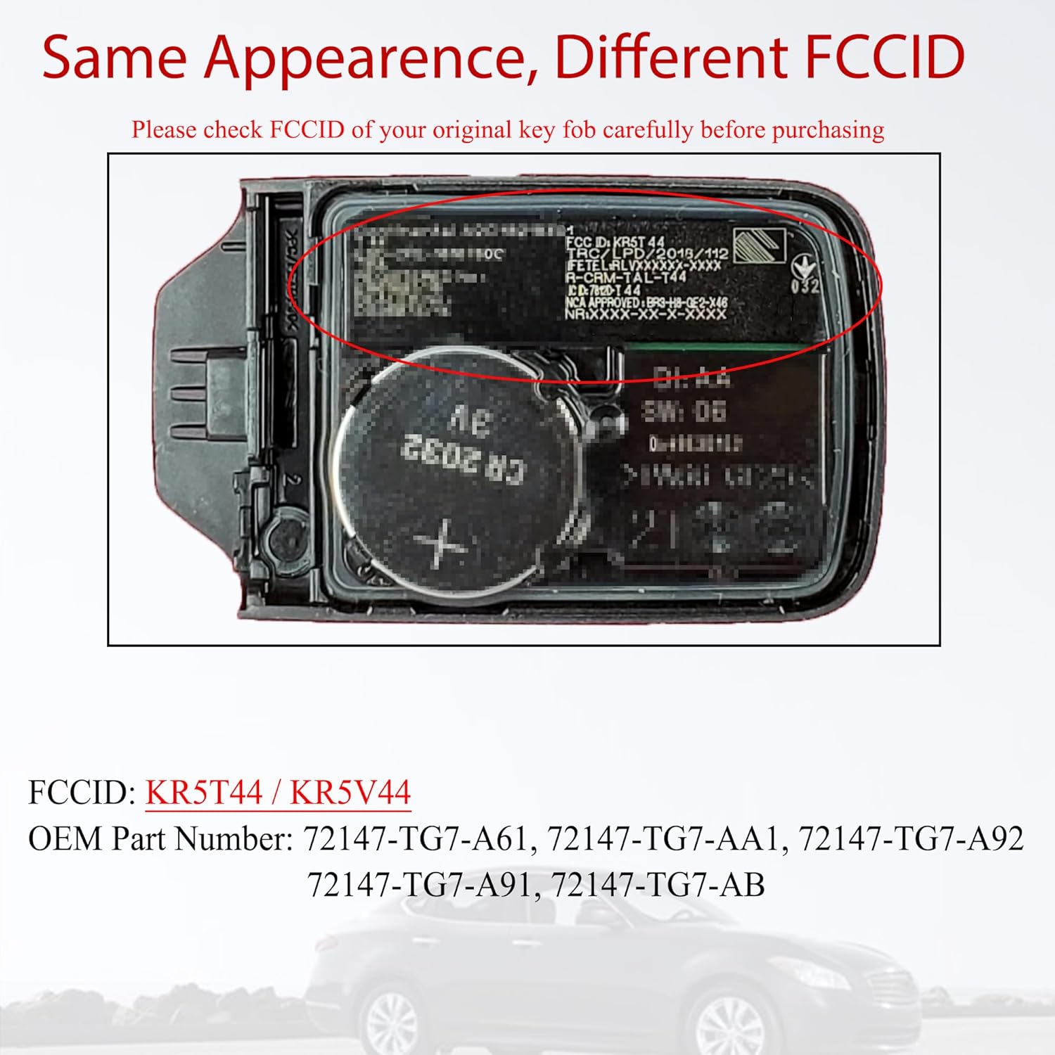 MechanMagic Smart Key Fob Remote Replacement Fits for Honda Pilot/Pilot Elite EX-L Touring/Passport 2019 2020 2021 2022 KR5T44 / KR5V44 72147-TG7-A61 Keyless Entry Remote Control Push Start Button