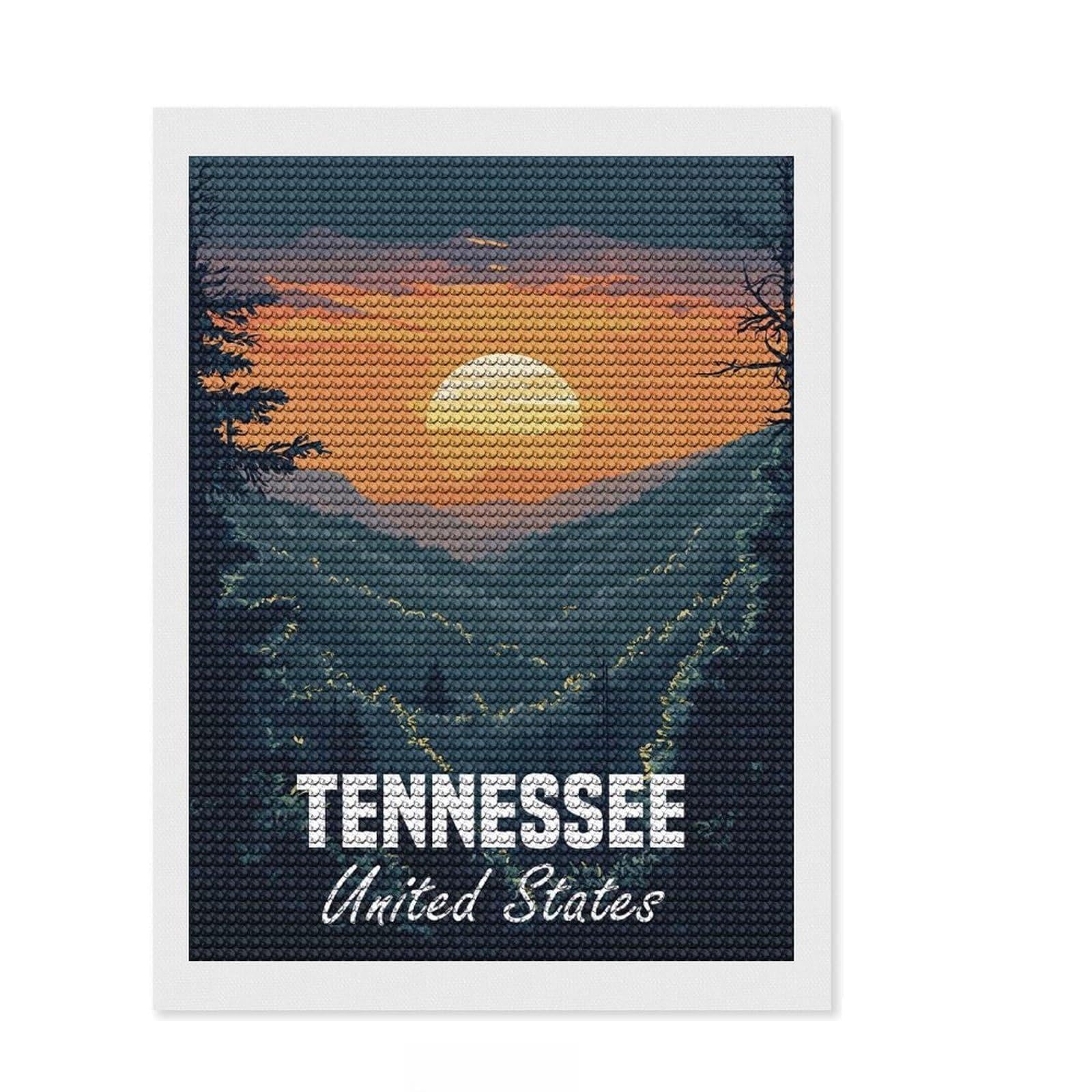 Junmoney Tennessee Sunset Landscape DIY Diamond Art Canvas Kit 12"x16", Sparkling Round Gems, Adhesive Canvas, Office Decor, Holiday Gift Idea