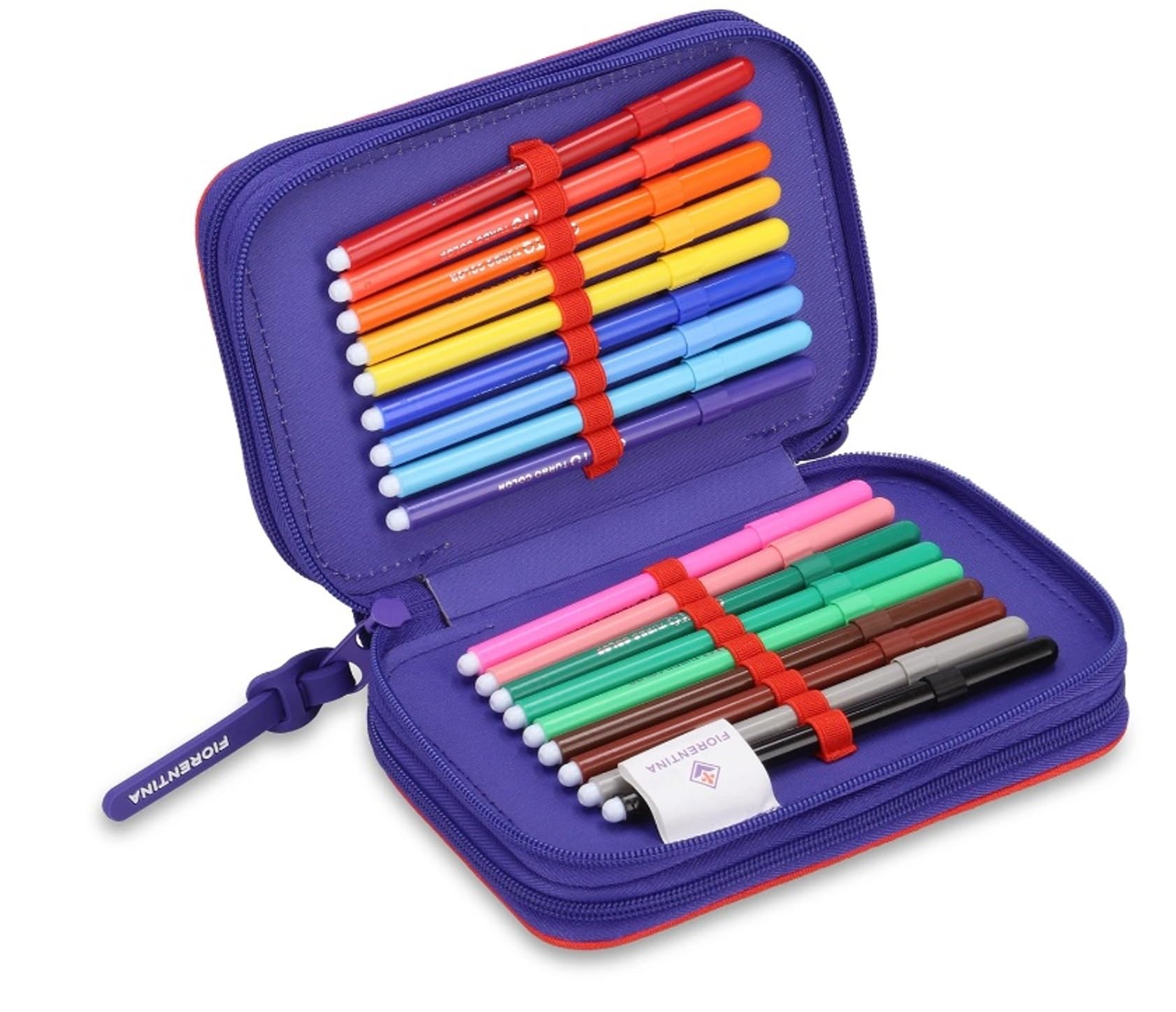 PRESTIGE & DELUXE Astuccio scuola Fiorentina Viola - 3 piani chiusura zip - completo di cancelleria + Astuccio ovale zip + omaggio portachiave