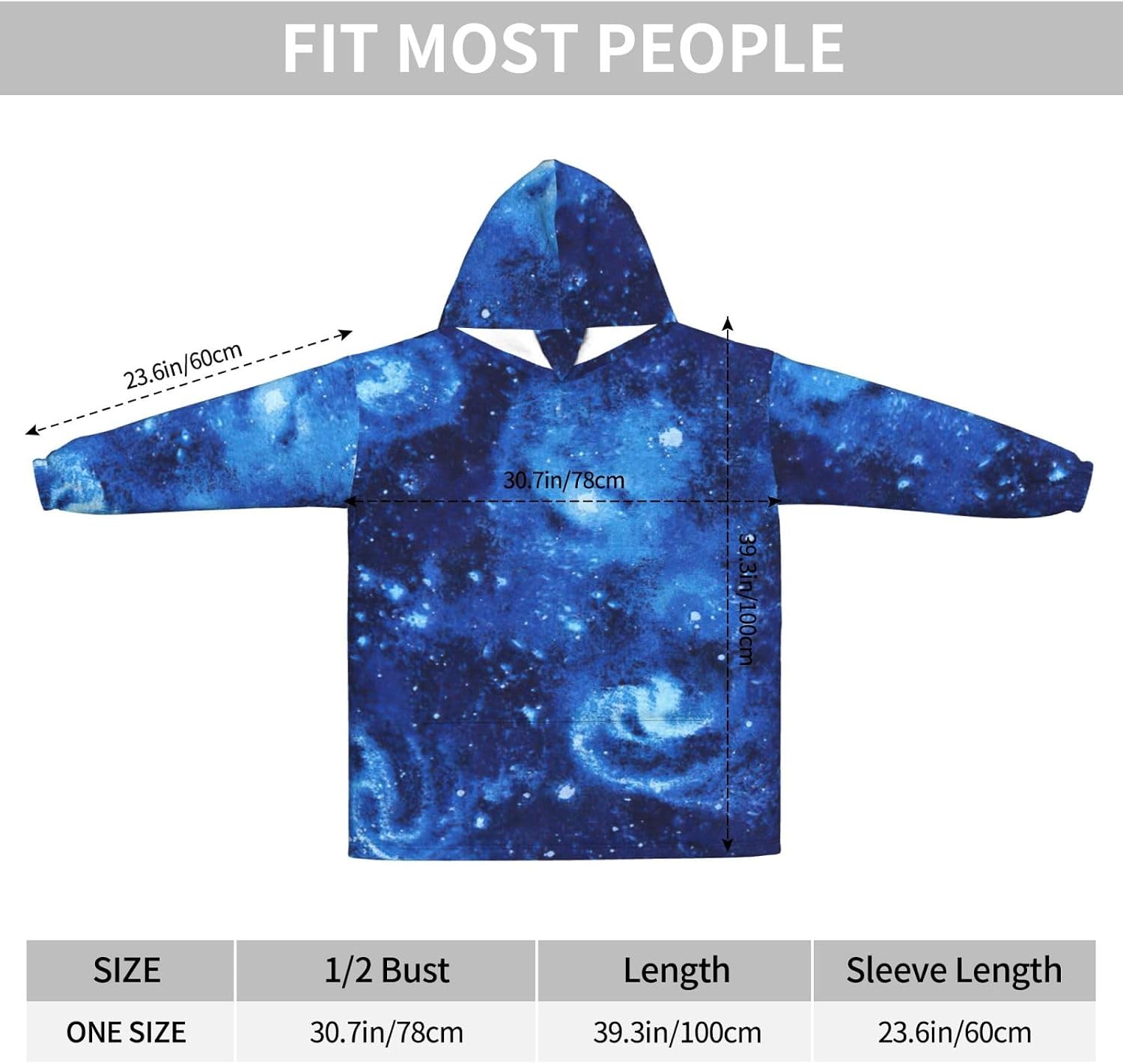 Blue Universe Space Galaxyprint Oversized Hoodie Blanket, Super Soft Warm Comfortable Hoodie, Wearable Blanket Adult