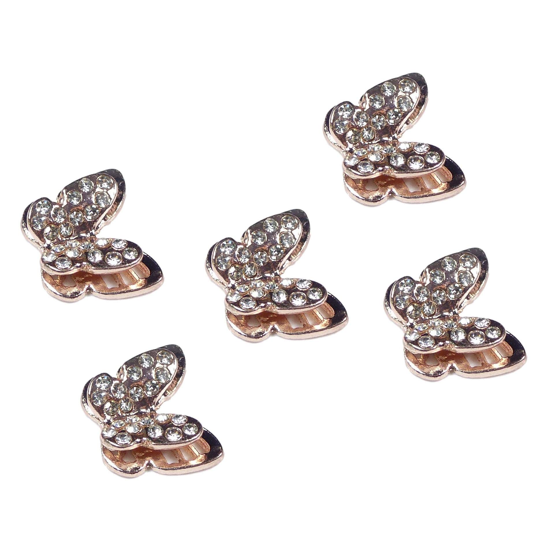 Syntego Gold 5Pcs Rose Butterfly Decorative Flat Back Diamante Rhinestone Crystal Embellishment Decoration