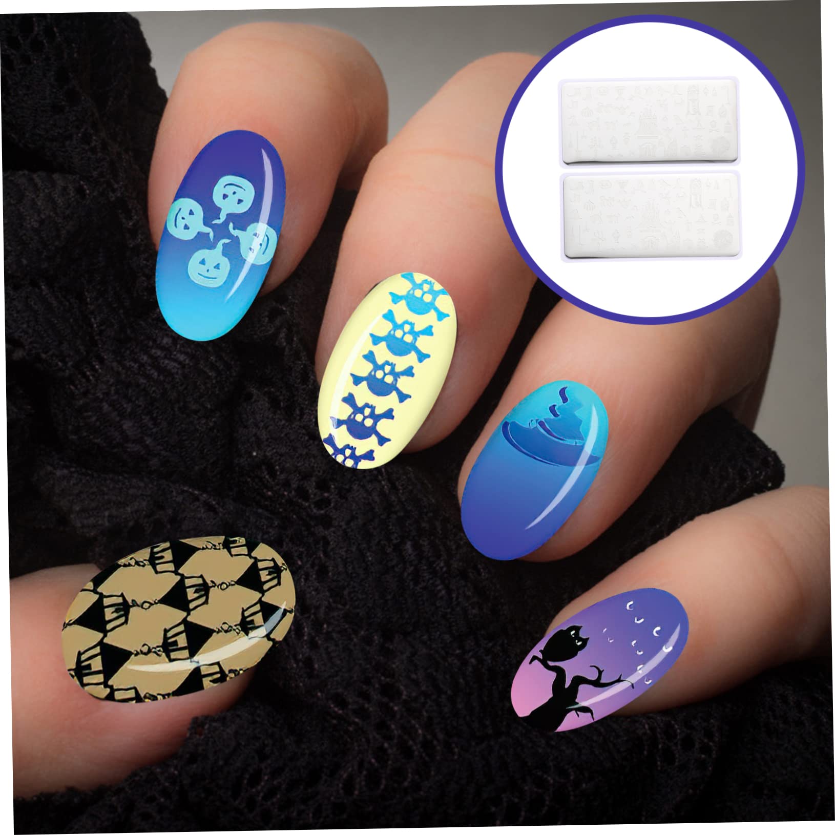 Healeved 8hojas Placas De Estampado De Uñas Para Halloween Plantillas De De Uñas Para Manicura Para Principiantes y Profesionales Inoxidable