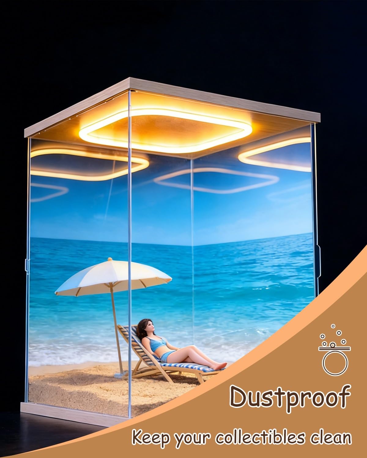 Urna Metacrilato Vitrina Iluminada para Figuras, Vitrinas Acrílicas de 10 15 20 25 40 cm para Objetos de Colección, Armario para Guardar Figuras(10x10x25cm(4"x4"x10"))