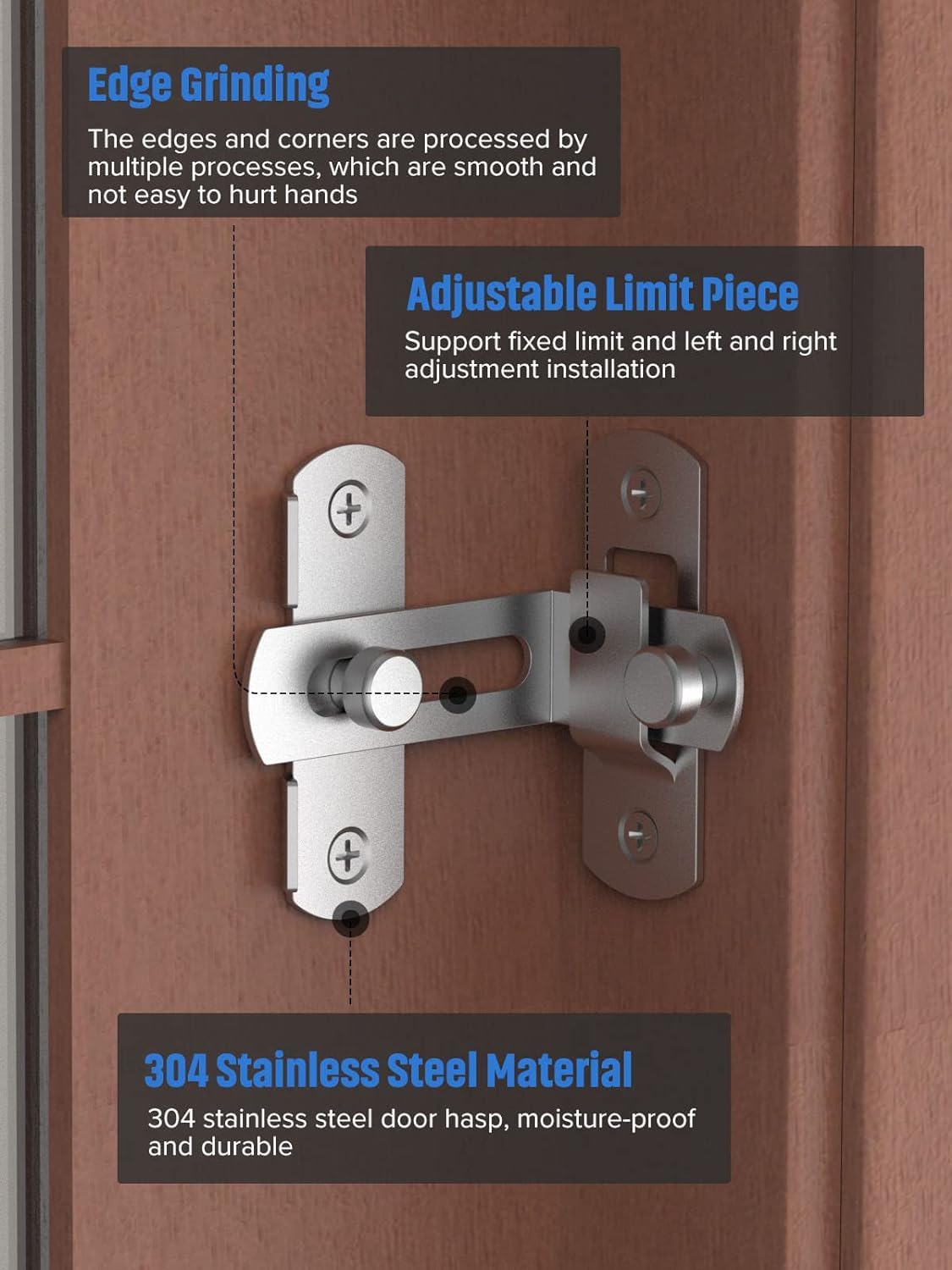 SAKRIMAL 90 Degree Flip Stainless Steel Latch, Security Barn Door Lock,Stainless Steel Gate Latch Security Door Latch for Barn, Garden, Bathroom, Outdoor, Garage, Window, Sliding Door (3) 3