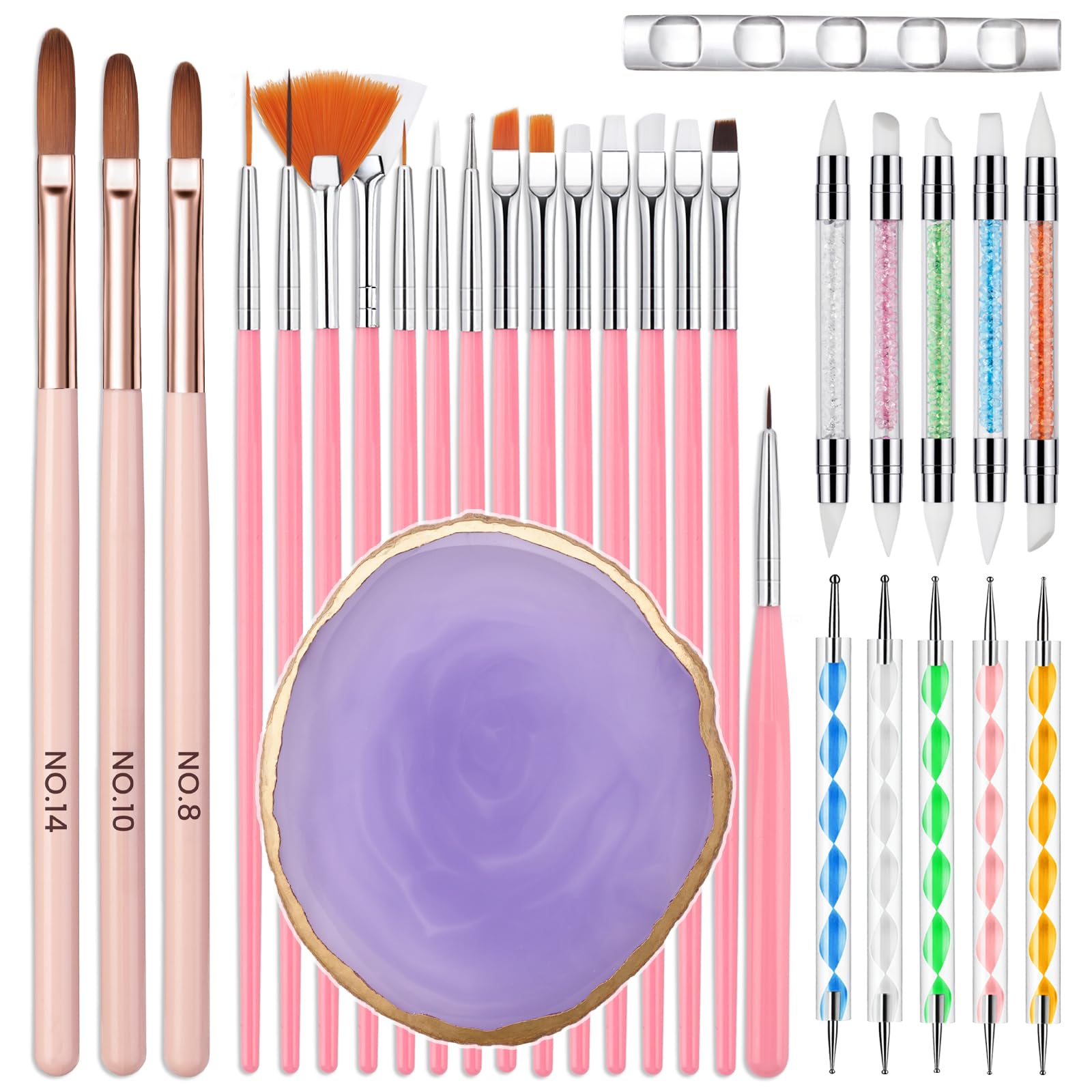 Nagel Pinsel Set für Gelnägel: 31 Stück Nageldesign Werkzeugset Nail Art Kit With Display Ständer Palette Silikonpinsel Dotting Pen - Acryl UV Gel Pinsel Nagel Zubehör für Nägel Selber Machen