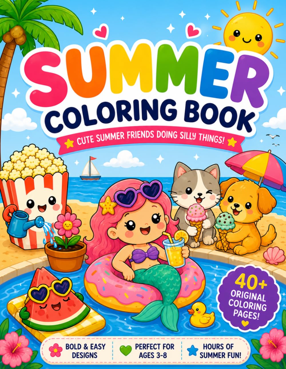 Summer Coloring Book for Toddlers: 40 Easy And Fun Coloring Pages For Kids, Preschool and Kindergarten: 40 Original Bold & Easy Coloring Pages for ... with Cute Summer Friends Doing Silly Things