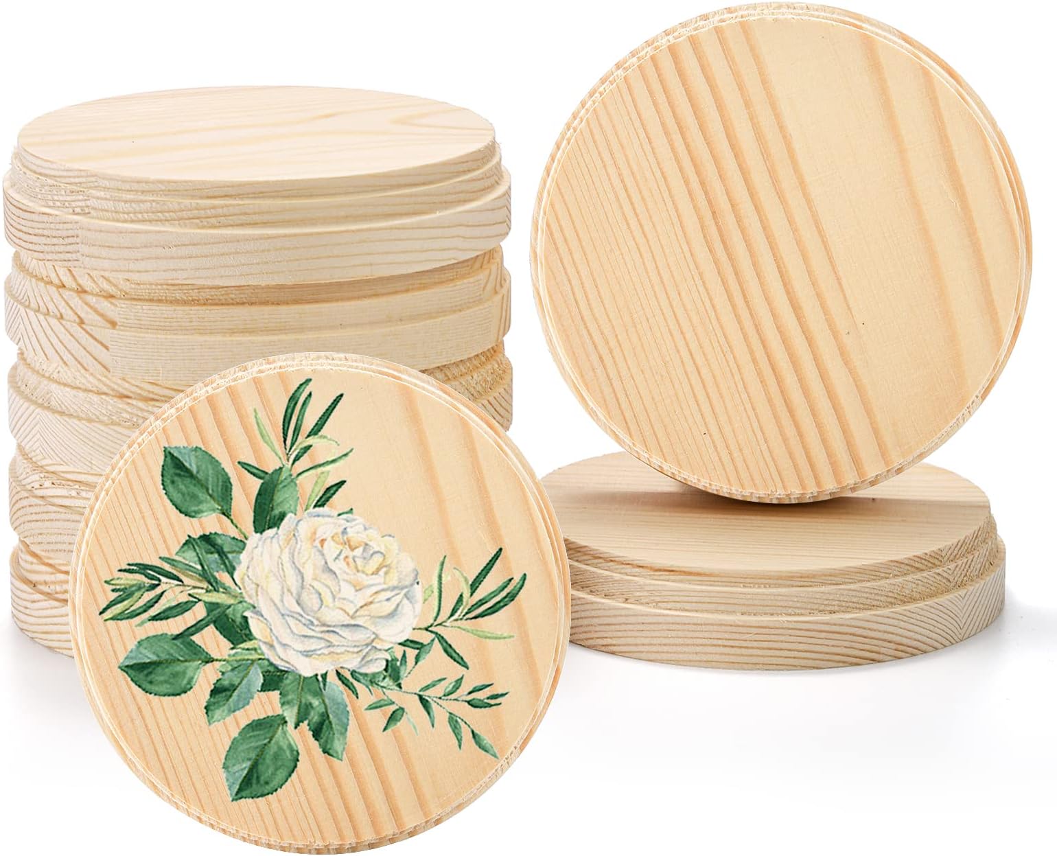 Okllen 8 Pack Round Wooden Plaques for Craft Projects, 4" Natural Pine Unfinished Wood Plaques, Round Wooden Base Craft Wood Kit for DIY Display Painting, Home Decor, Christmas Ornaments