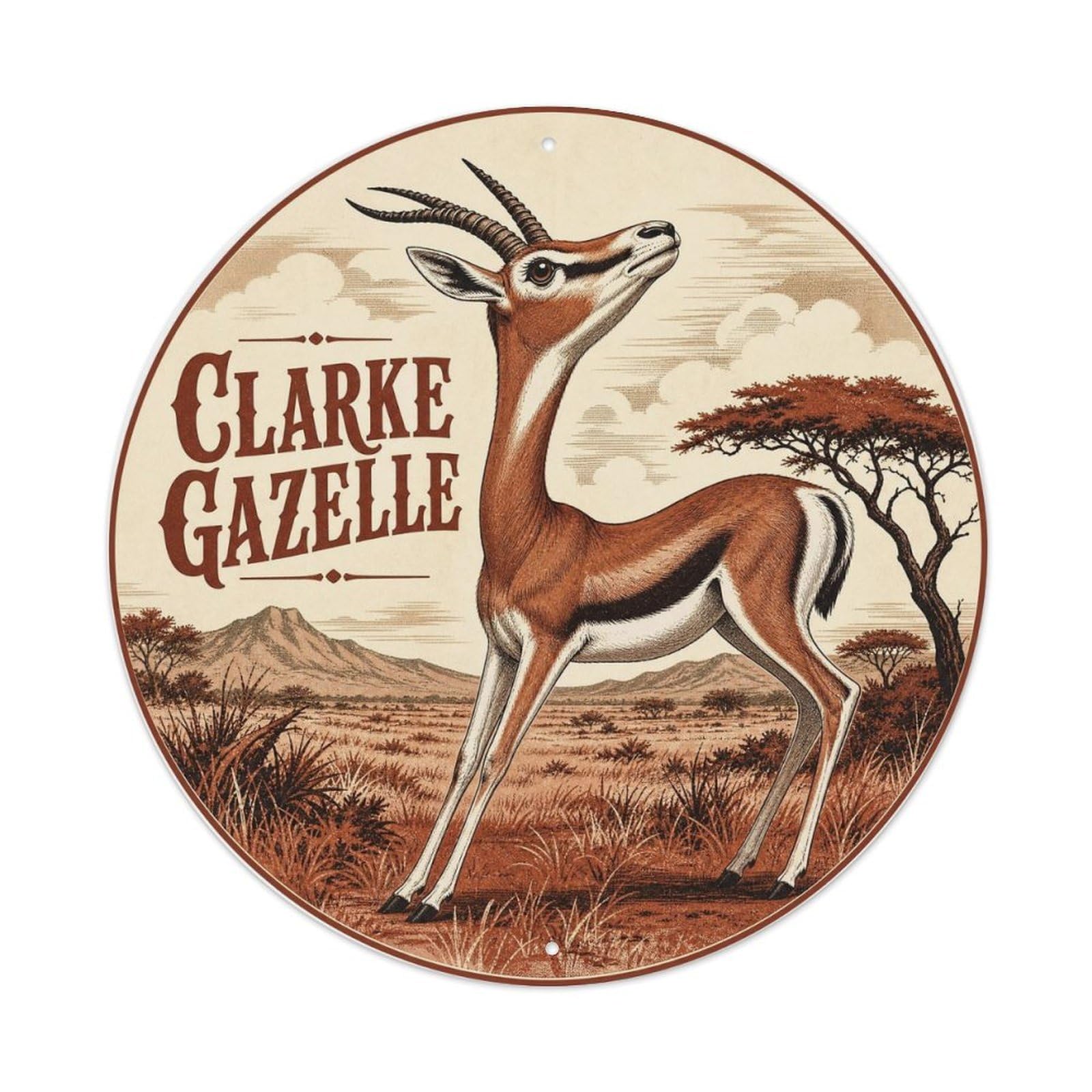 Folk Style Dibatag Gazelle Wildlife Vintage Cartoon Metal Tin Sign