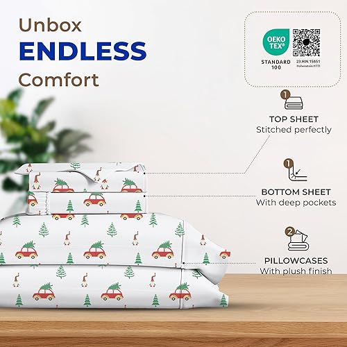 Miniatura 3 de THREAD SPREAD Sábanas estampadas 100% algodón egipcio, tamaño California King, juego de sábanas de 4 piezas de 600 hilos de algodón impreso para