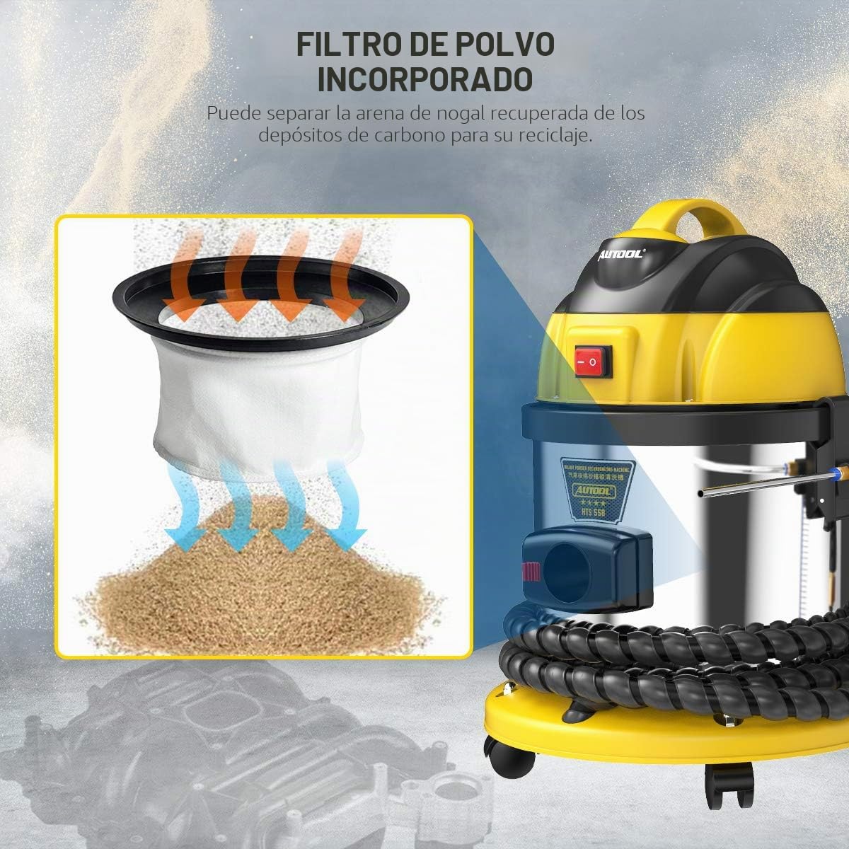 AUTOOL Máquina de Chorro de Arena, Máquina de limpieza de la válvula de auto de carbono sistema de limpieza de arena de nogal