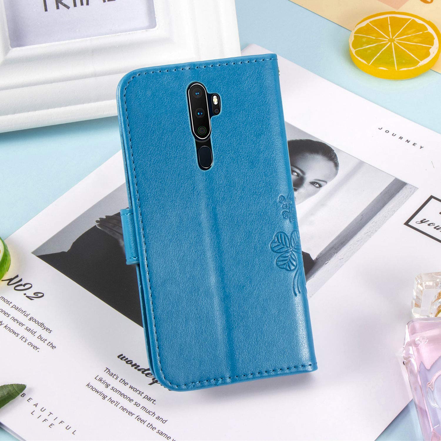 Custodia Portafoglio Per Oppo A5/A9 2020 - Flip Cover In Pelle, Grigio Con Trifoglio - Foto 10