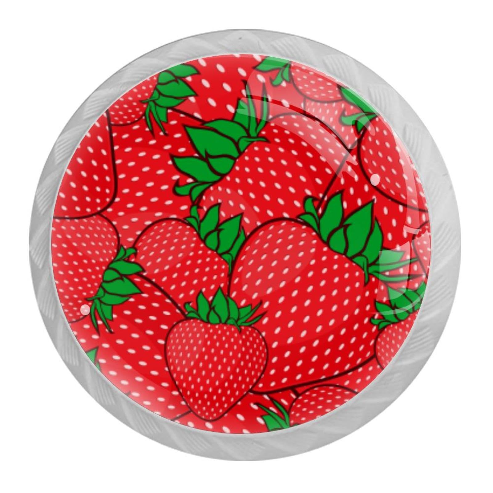 Tqmspg 4 Pieces Drawer Pulls Strawberries Pattern Door Knobs Dresser Handles for Kitchen Wardrobe Cupboard Hardware Furniture