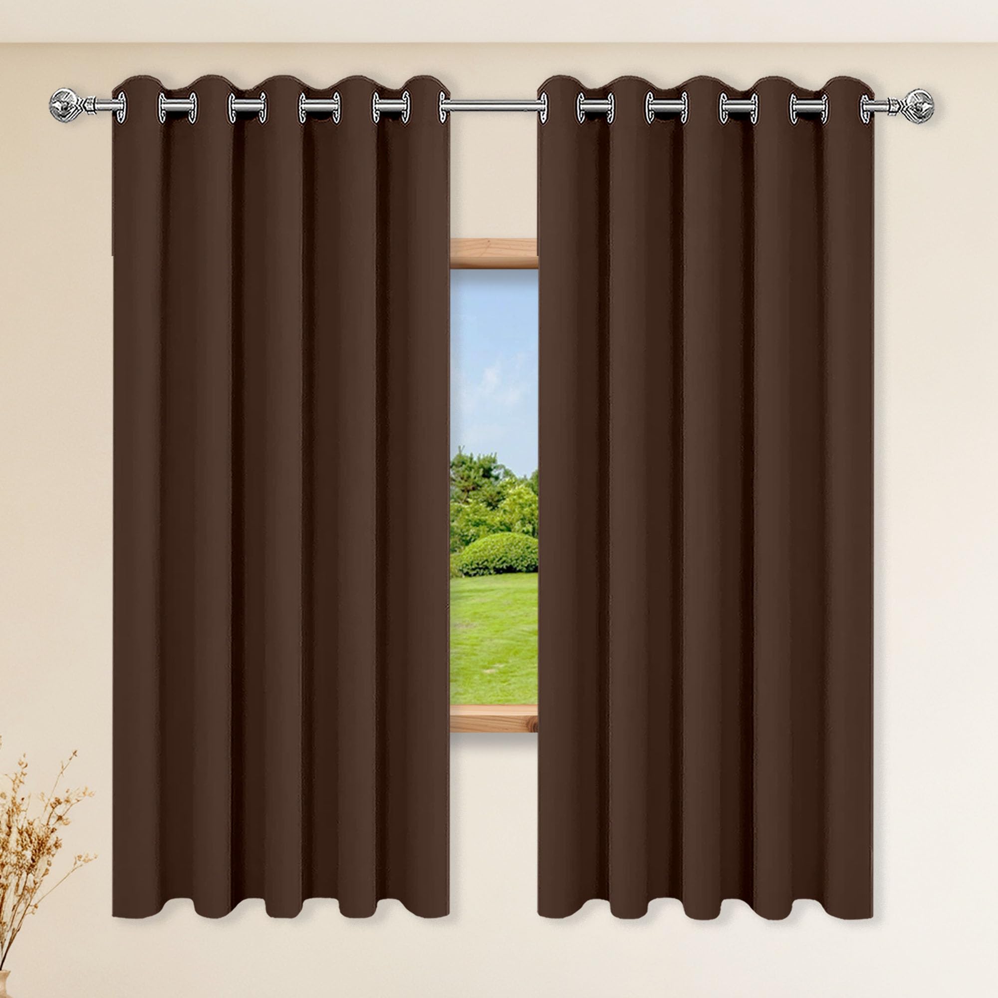 Rideaux Occultants 180 x 175 Opaque Anti Chaleur Rideau Court Brun