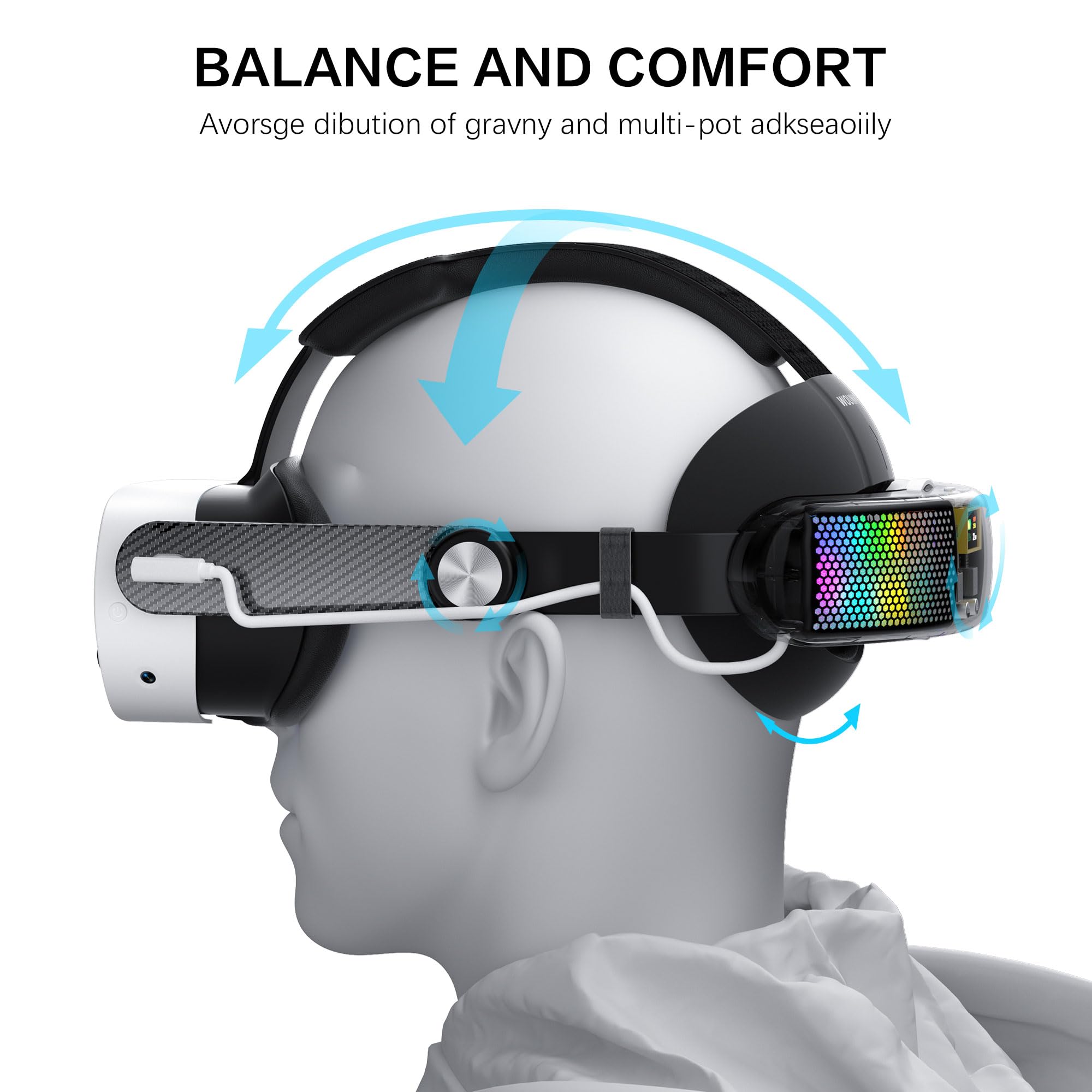 Los auriculares RGB coloridos son adecuados para Oculus Meta Quest 3/3S. La diadema de esponja acolchada trasera puede reducir la presión facial y mejorar la comodidad de juego.