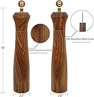 Vista 2 de Juego de molinillo de sal y pimienta de madera, molinillo manual de sal y pimienta, molinillo de sal de madera de acacia recargable, molinillo