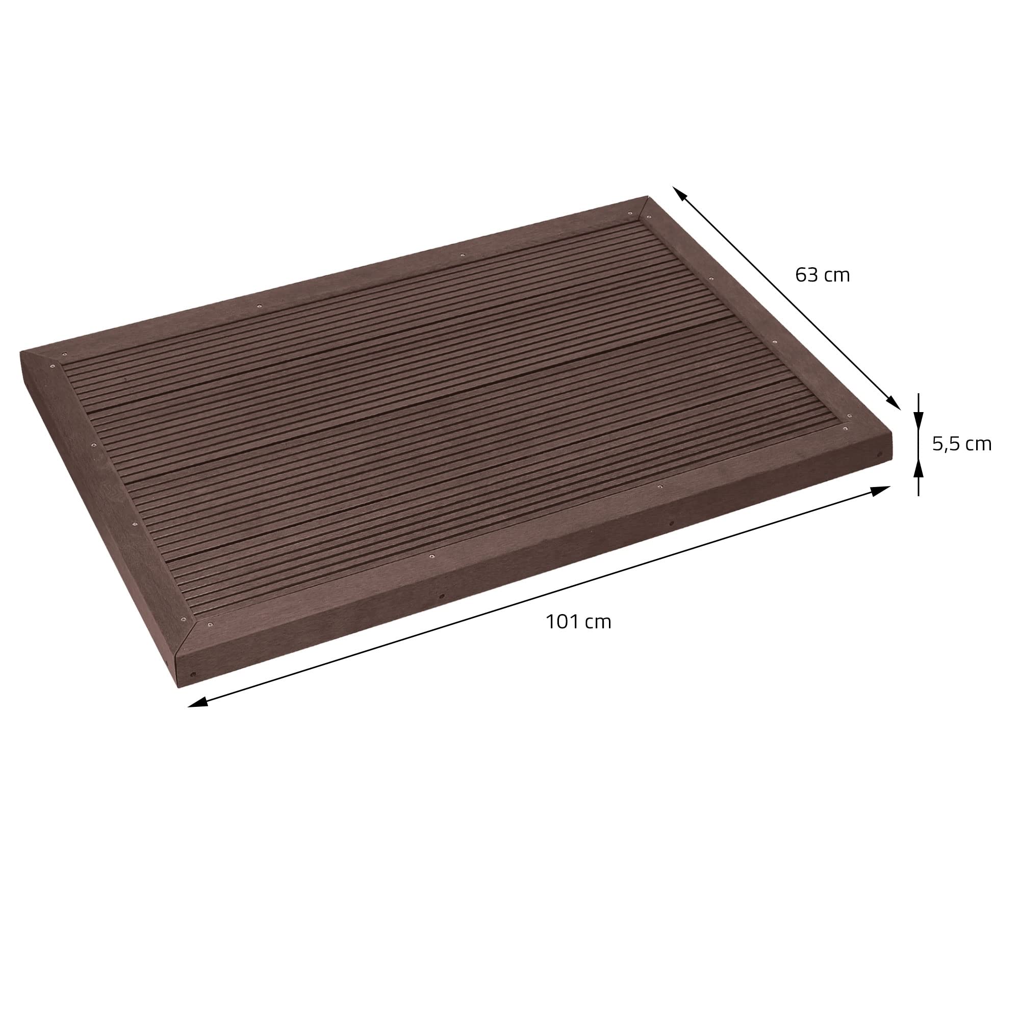 ML-Design WPC element podlogowy do prysznica solarnego, drabinki basenowej lub basenu, brazowy, 101 x 63 x 5,5 cm, podstawa antyposlizgowa, w zestawie material montazowy, plyta podlogowa do prysznica