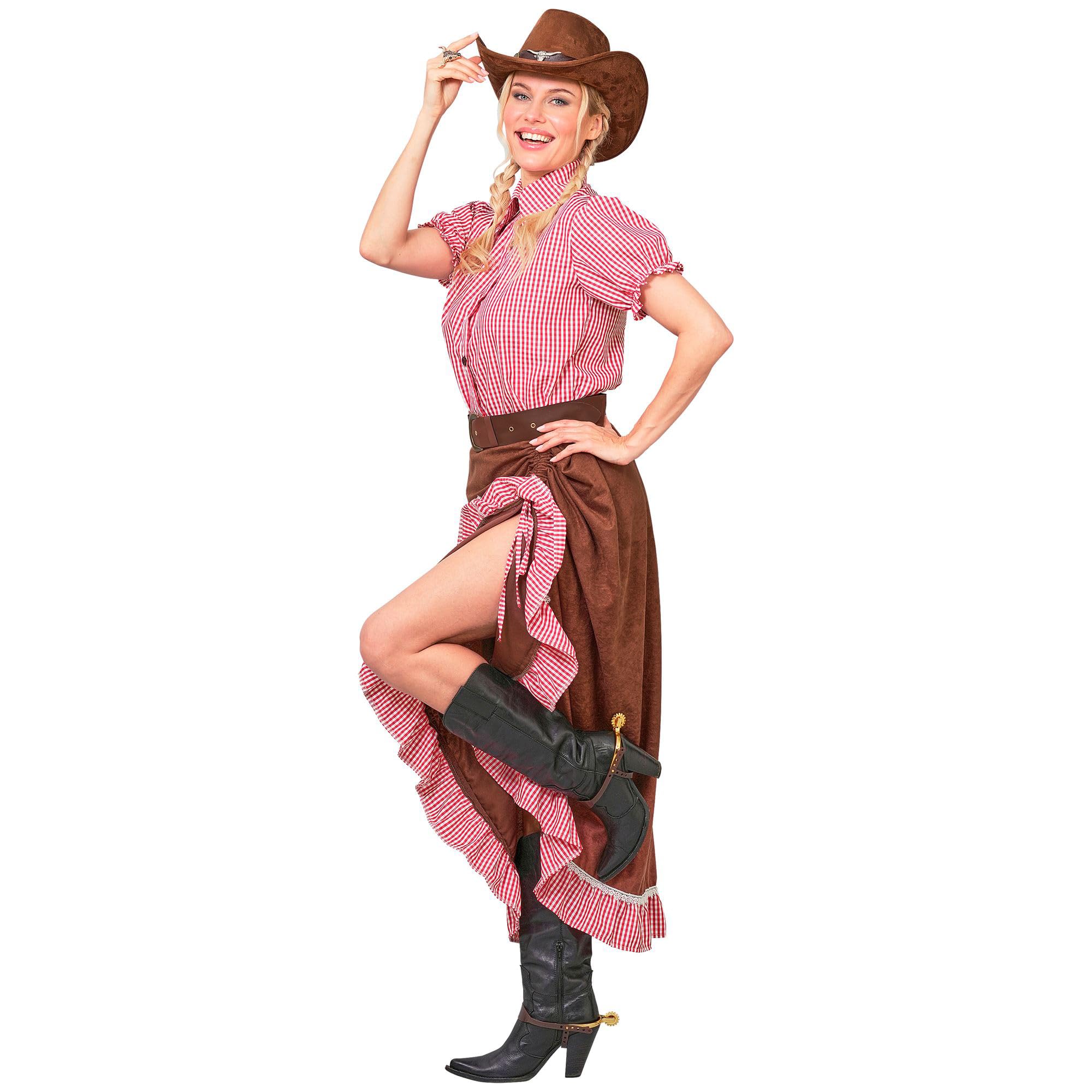 W WIDMANN MILANO Party Fashion - Cowgirl Kostüm Damen | 3-teiliges Set mit Bluse, Rock und Gürtel für Karneval, Western-, Country- und Mottopartys