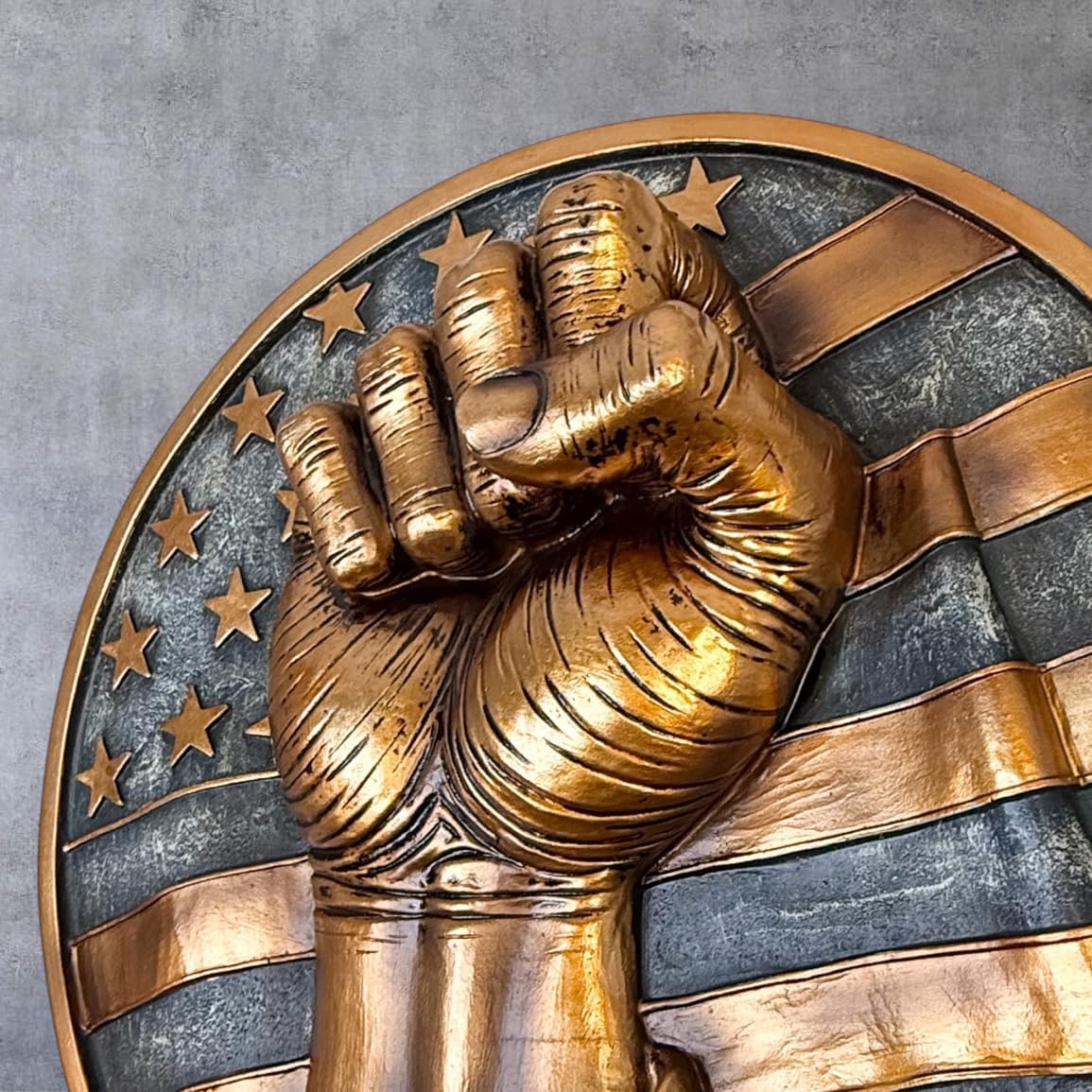 Top Brass Fist Pump/USA Waving Flag Wall Sculpture – Defiant American Hanging Art Plaque – Patriotic Stars and Stripes United States of America Home or Office Décor