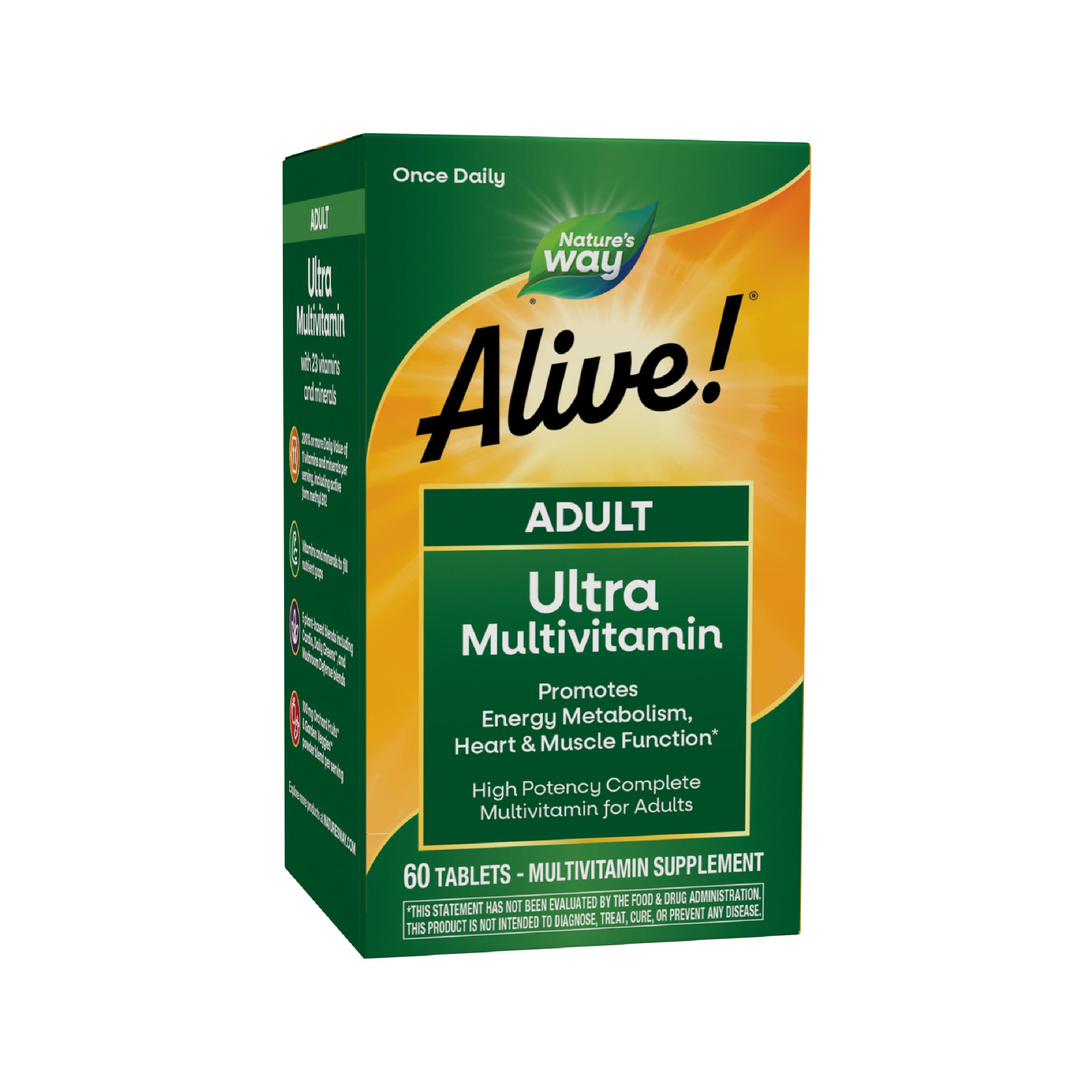 Nature's Way Alive! Adult Complete Multivitamin, Ultra Potency, Food-Based Blends, 60 Tablets