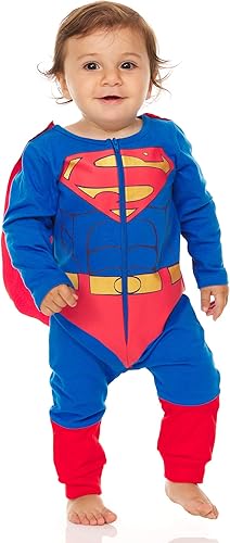 DC Comics Mameluco de superhéroe para bebés y niños body de una pieza con cremallera y capa para bebés 12M
