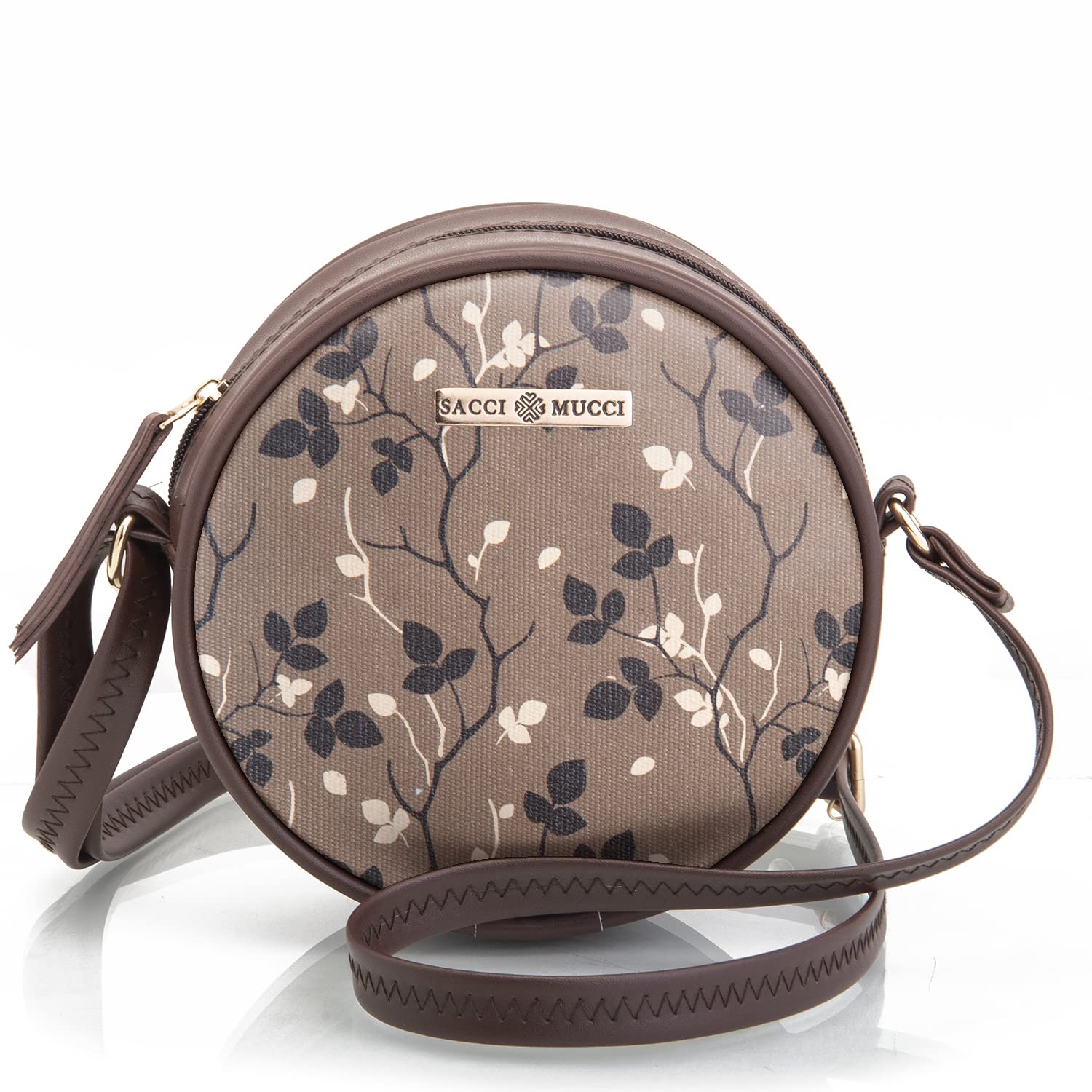 SACCI MUCCI Women Girls Printed Sling Bag Round Crossbody Purse-Floral Tree Twig Design (Brown) (B0BW991WJ6) Amazon Price History, Amazon Price Tracker