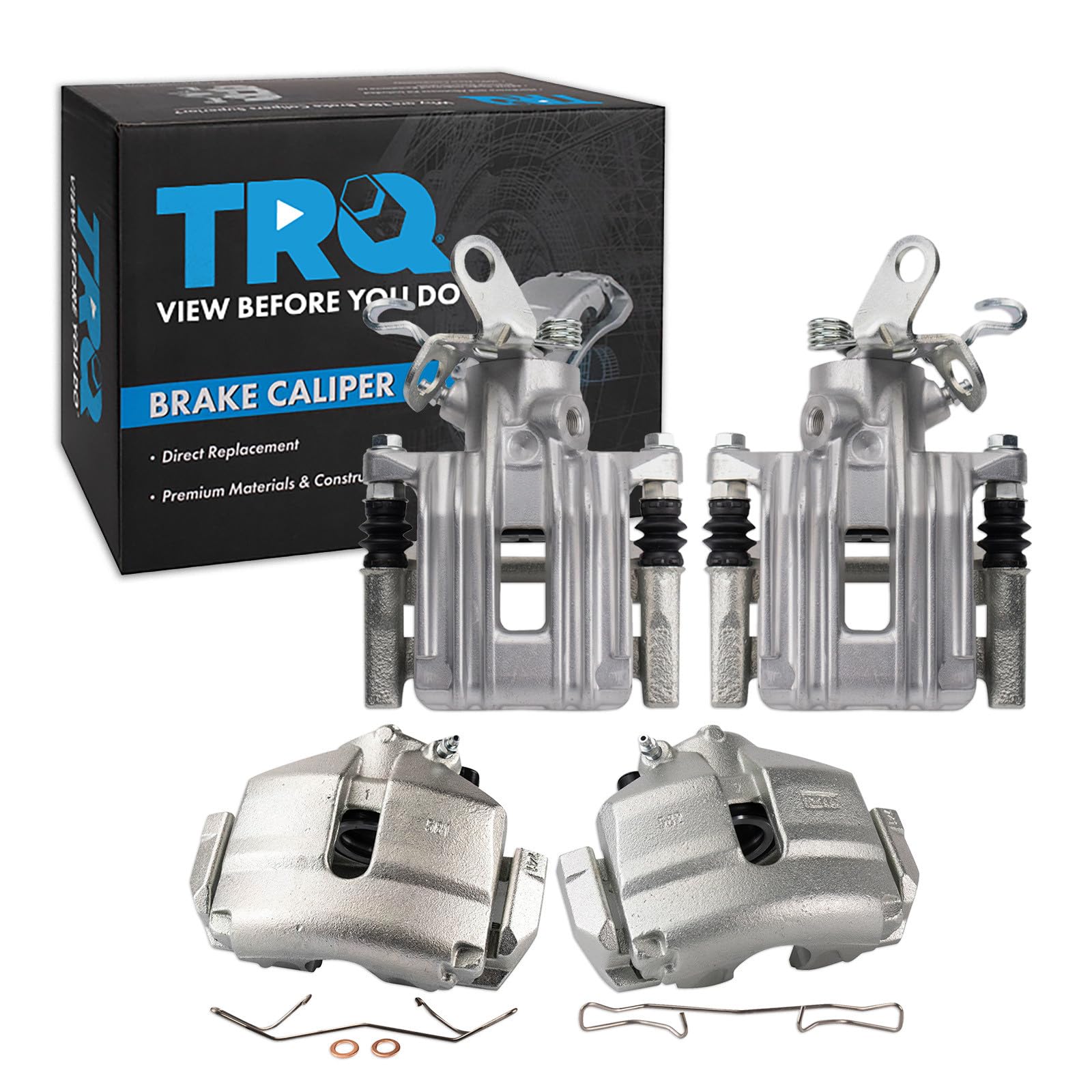 TRQ Front and Rear Brake Caliper Set Zinc Coated Brackets Compatible with 2010 Audi A3 2012-2013 Volkswagen Beetle 2010-2014 Golf 2011-2014 Jetta 2011-2013 GTI