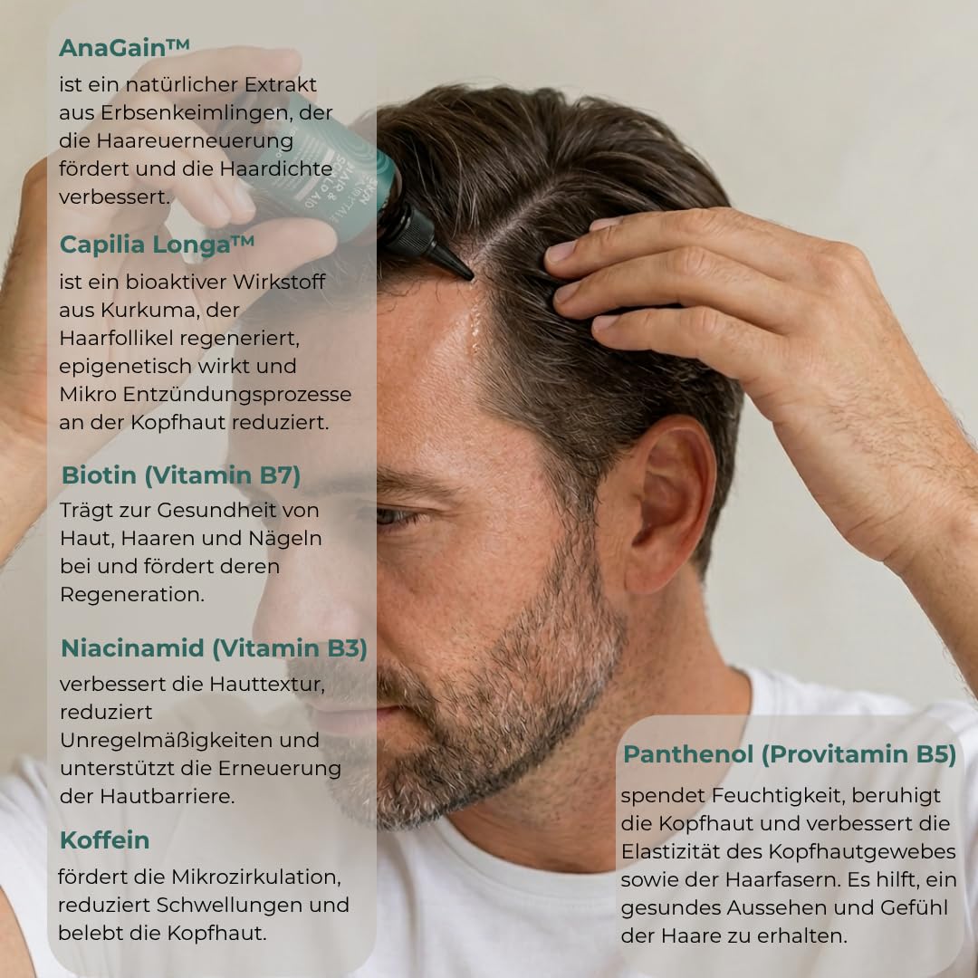 Growth Serum – +80% Haardichte Klinisch Getestet, AnaGain™ & Capilia Longa™, Gegen Haarausfall, Koffein, Biotin, Ohne Silikone, Dermatologisch Getestet, Vegan