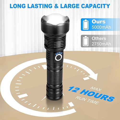 Miniatura 4 de KINGCAESAR Linternas recargables de alto lúmenes, 2 unidades de 90,000 lúmenes, linterna súper brillante, 5 modos de linterna LED, IPX7 impermeable