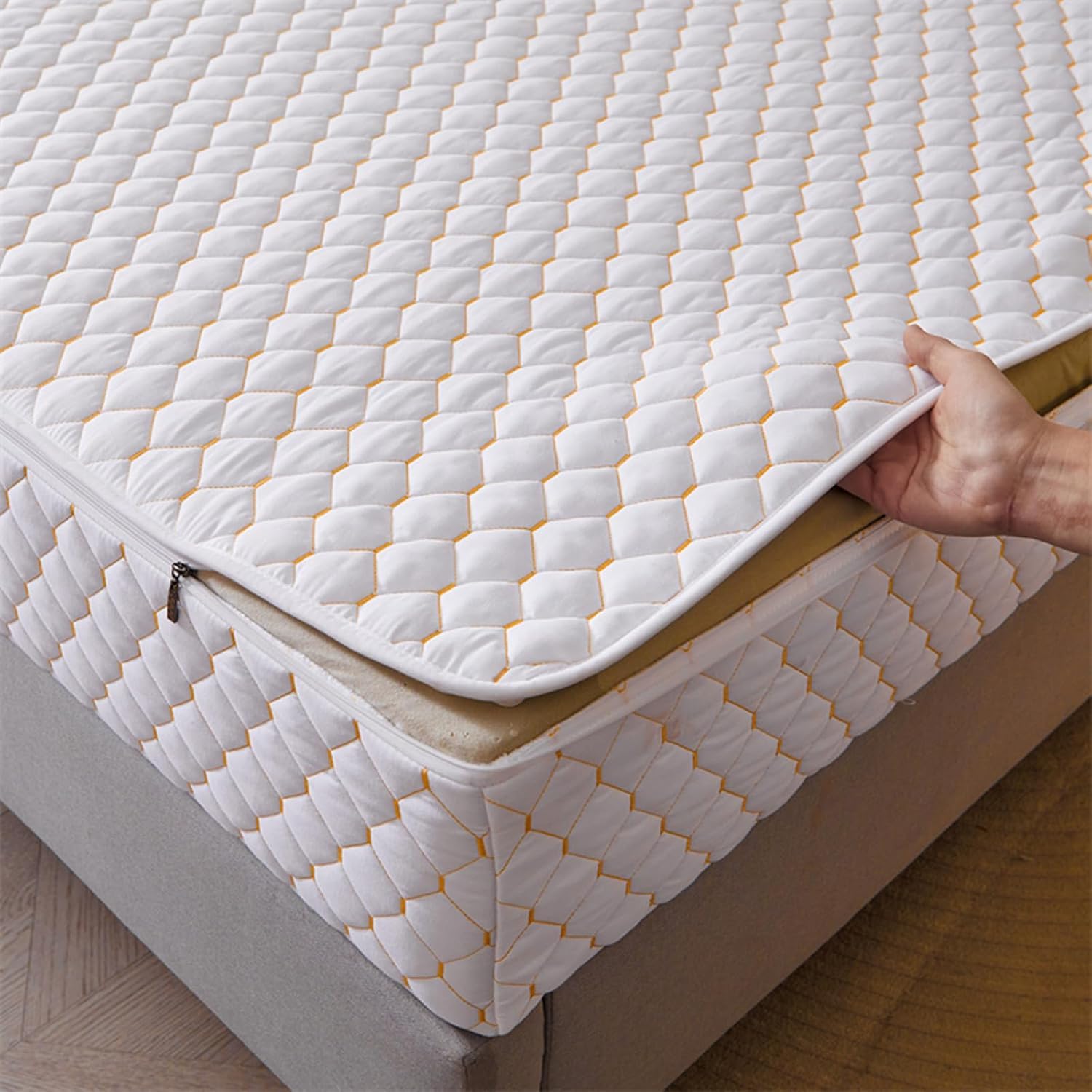 TYYUETY Full zip cover Breathable dustproof washable fitted sheet Customizable size Waterproof quilted mattress protector for single/double/king size beds-White-48x74cm/2pcs（pillowcase）