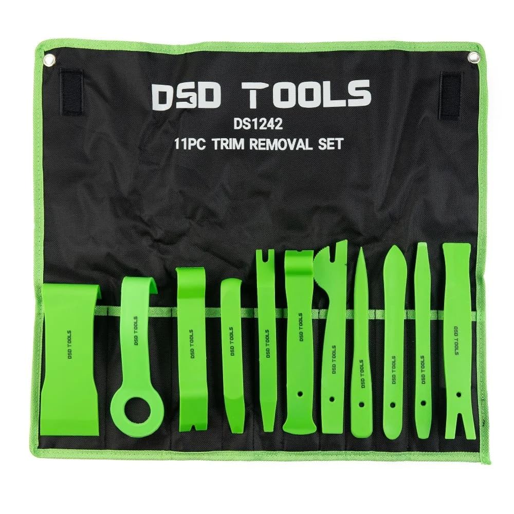 Dsd Tools Green 11Pc Trim Removal Tool Set | Automotive Clip & Panel Remover Kit | Door Panel, Dashboard & Fascia Removal | Heavy-Duty Nylon Tools In Canvas Pouch – Ds1242