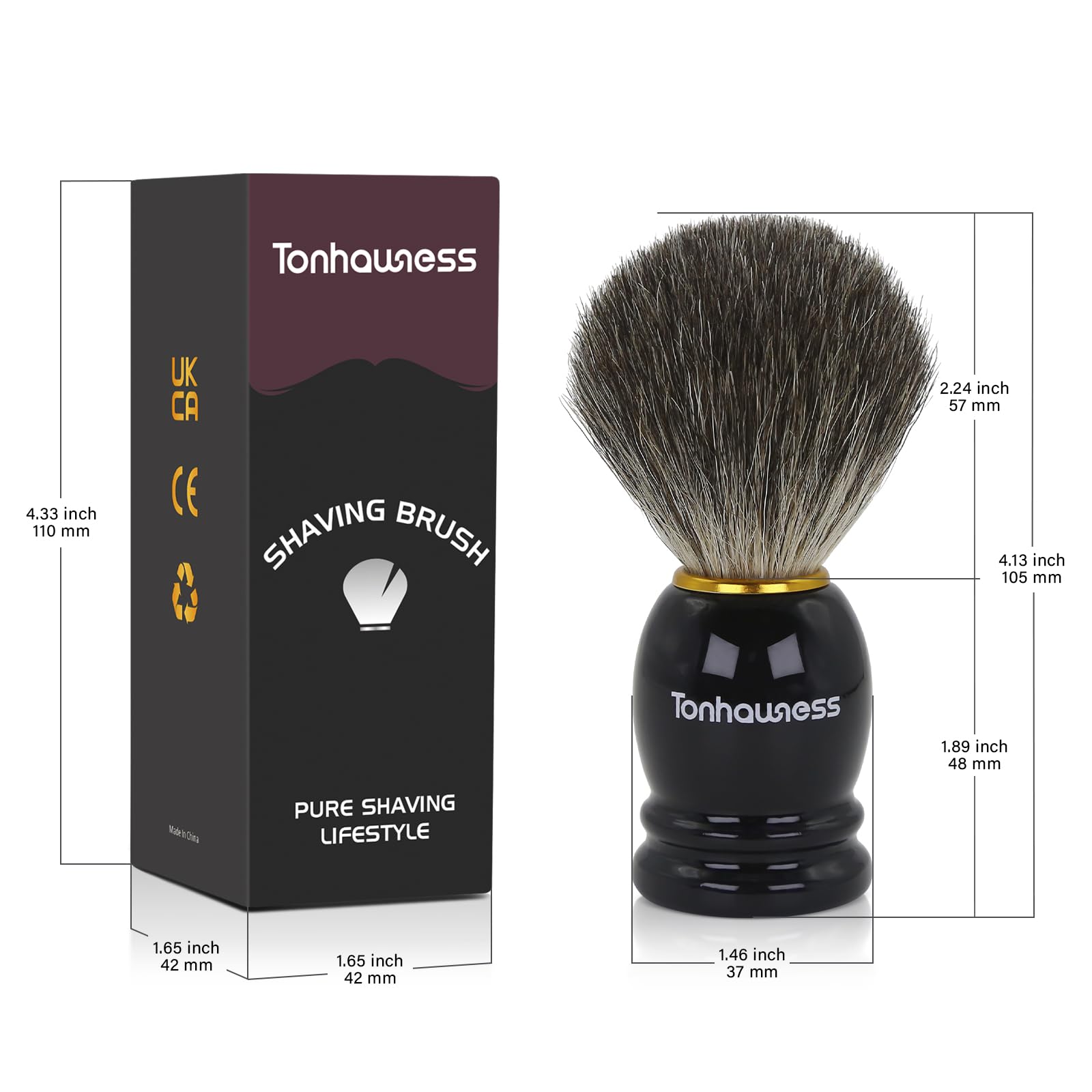 Blaireau de rasage en poils de blaireau faits à la main avec manche en bois pour barbier, brosse de rasage à barbe pour rasage humide, meilleur cadeau pour homme (manche noir)