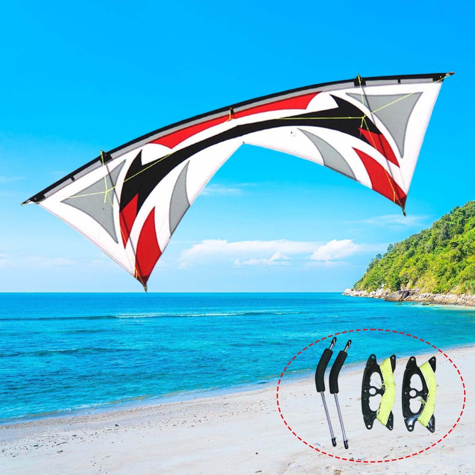 Lenkdrachen Vierleiner Drachen Kitesport Großdrachen mit Schirmstoff Und Kohlefaser für Erwachsene für Strandreisen Outdooraktivitäten, Grau