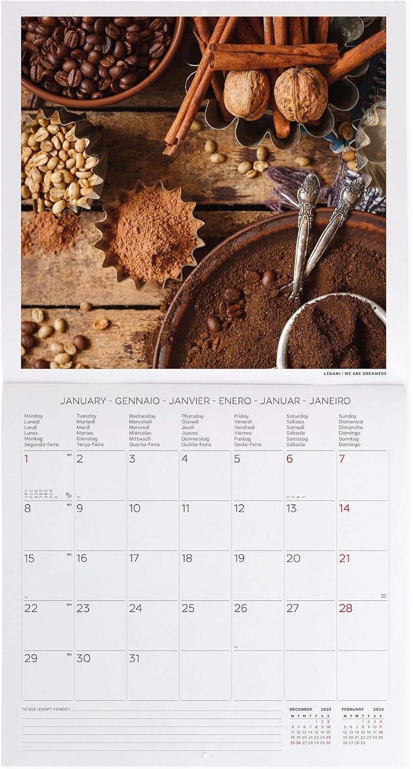 Legami - Wall Calendar 2024, 12 Months and Annual Planner, Space for Notes and Notes, Number of the Week, 6 Languages, Zodiac Signs and International Holidays, Single Cellophaning, 30x29 cm