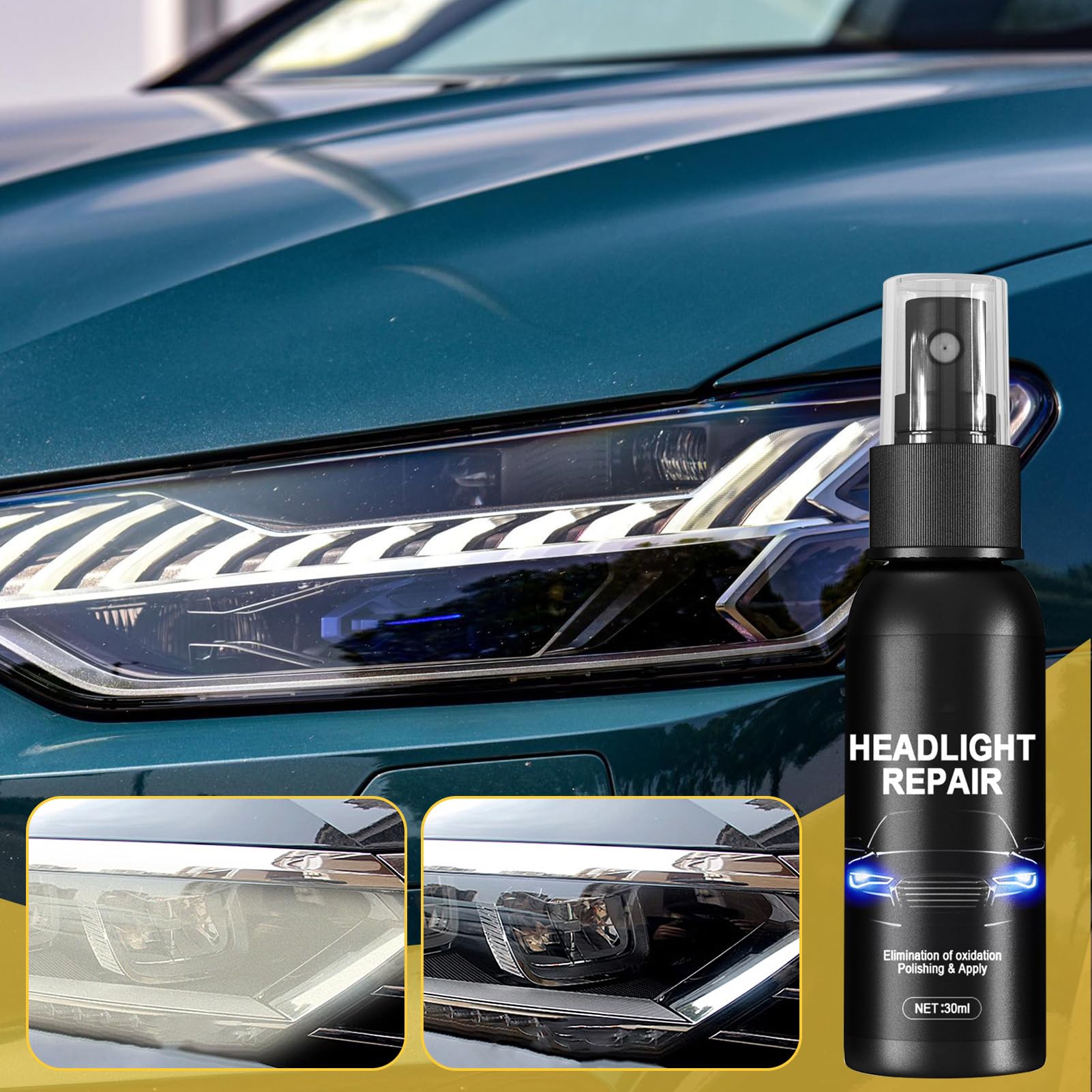 Líquido De Reparación De Faros De Coche - Agente De Restauración De Faros | Solución De Reparación Antiadherente Transparente | Gel De Restauración De Proyector Automotriz De 30 Ml | Fuerte Fluido