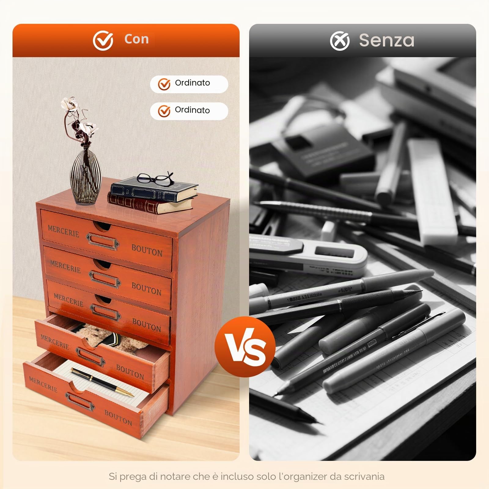5 cassetti torre portaoggetti, organizer da scrivania in legno, organizer per ufficio con cassetti, portaoggetti per ufficio e casa, organizer in legno con 5 livelli, per ufficio, camera da letto e