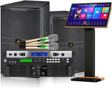 Professional Karaoke Machine,Set, with 2 U-Segment Anti-Howling Wireless Microphone, Speaker, Support Optical Fiber, HDMI/AV/USB/COM/VGA, for Party/Adults/Kids/Family, Music Lovers