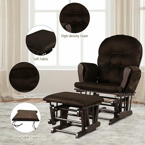 Miniatura 6 de Costzon Mecedora Deslizante de Guardería con Otomana, Mecedora Deslizante Tapizada Cómoda con Cojín Acolchado, Bolsillo de Almacenamiento, Base
