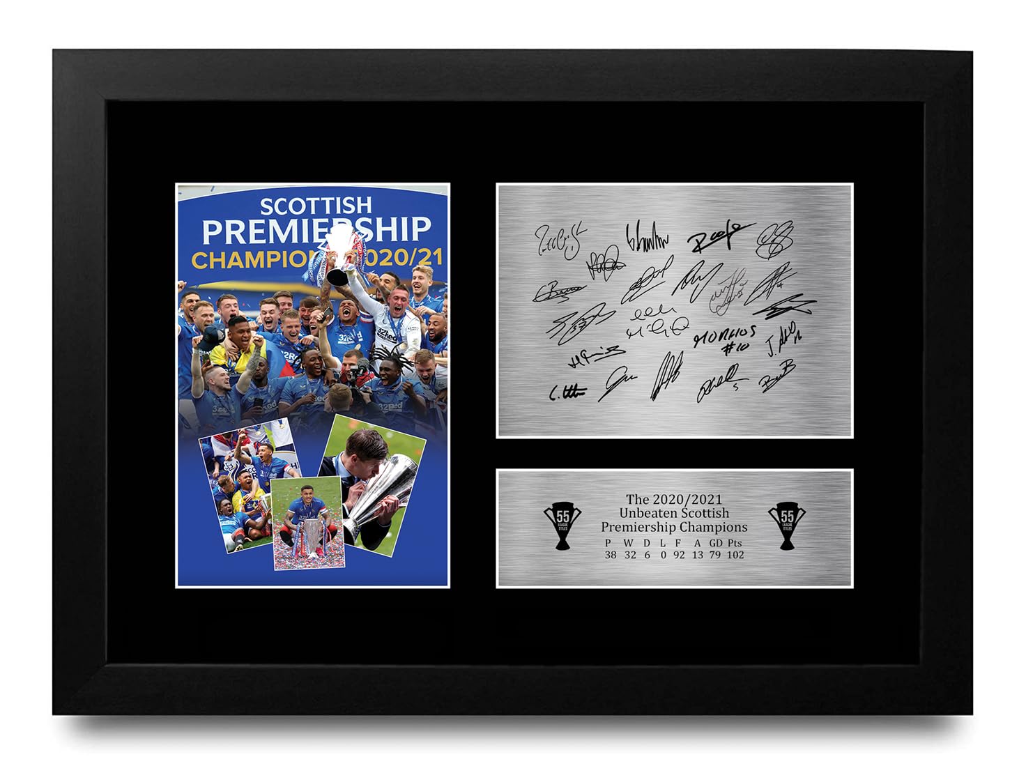 HWC Trading FR A4 Rangers 55 Scottish League Champions 20-21 Printed Memorabilia Signed Autograph Photograph Display for Football Fans and Supporters