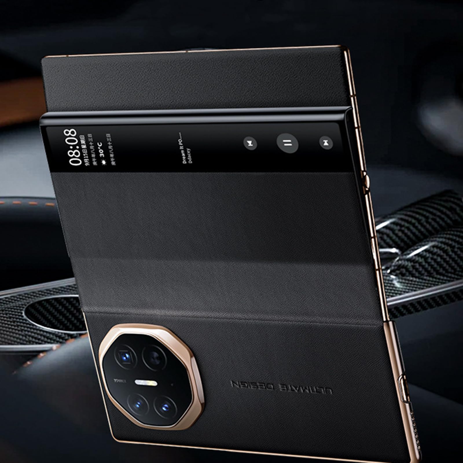 Coque pour Huawei Mate XT, Smart Afficher Fenêtre Housse Rabat Cuir Véritable Luxe Léger Défense Intégrale Étui Antichoc,Noir,Mate XT