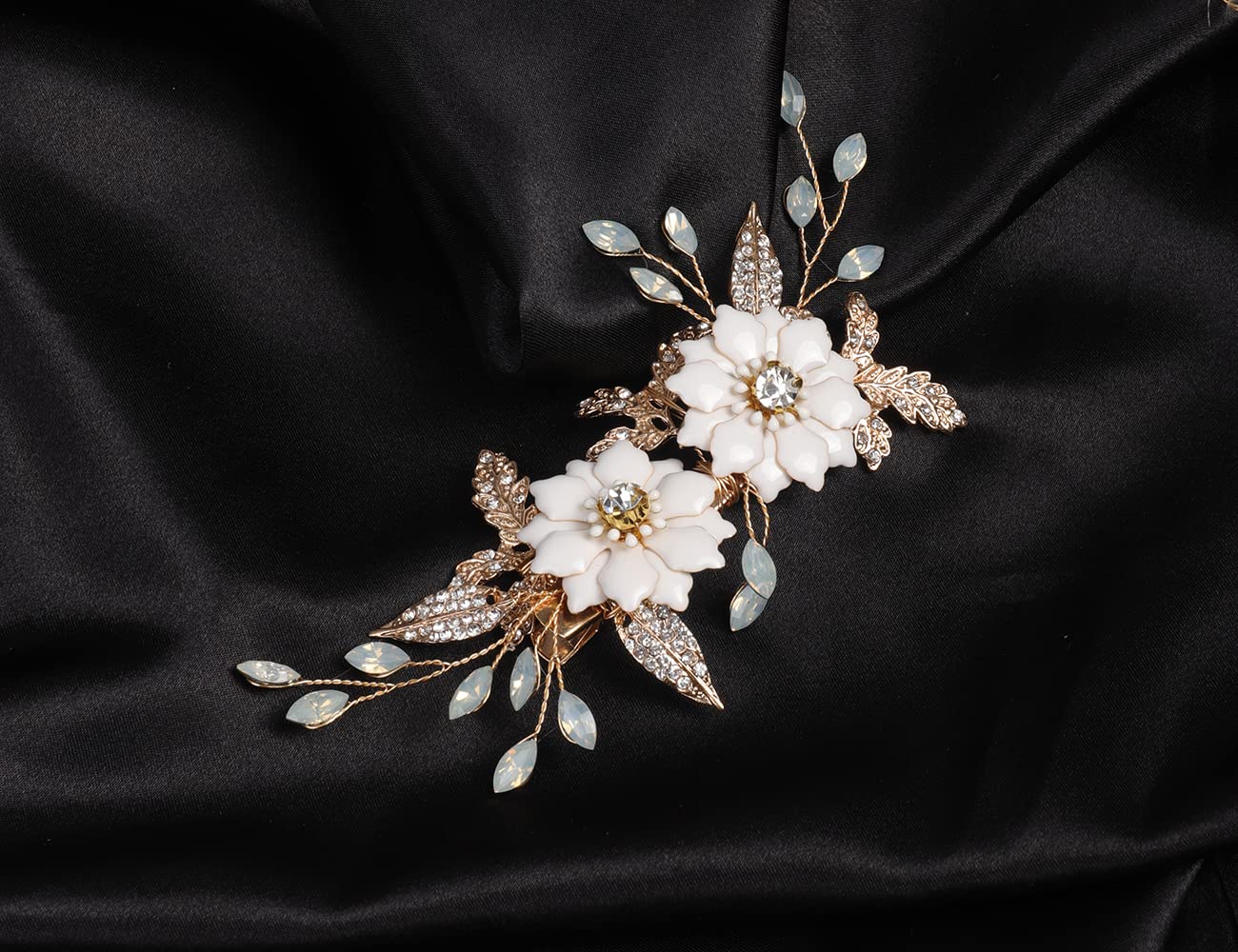 Amazon.com : BERYUAN White Flower Gold Leaf Hair Clip Floral 